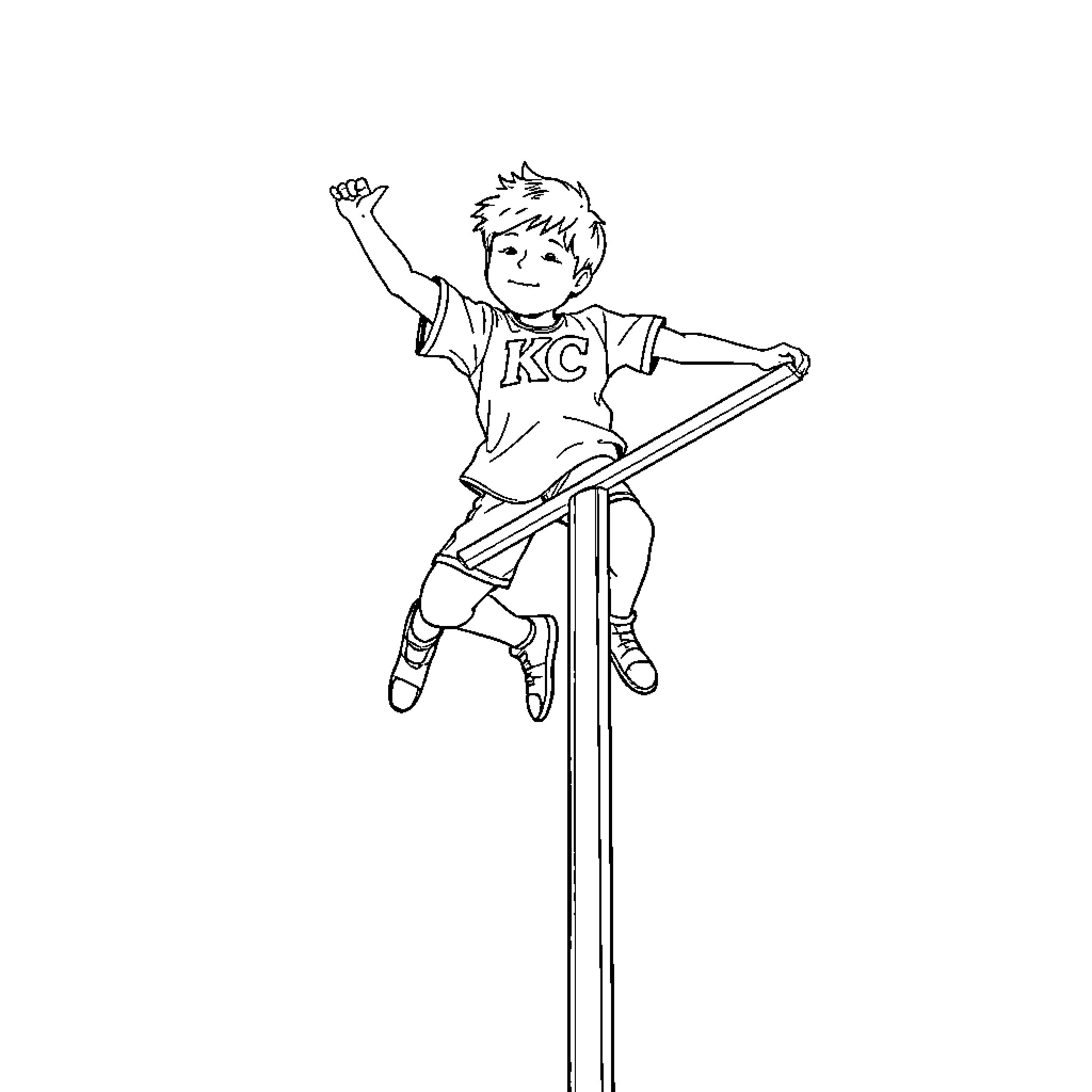 Boy climbing up a playground equipment Coloring Page (free black-and-white line drawing printable PDF for all, from beginners to advanced learners, including children, teens, adults, and seniors)