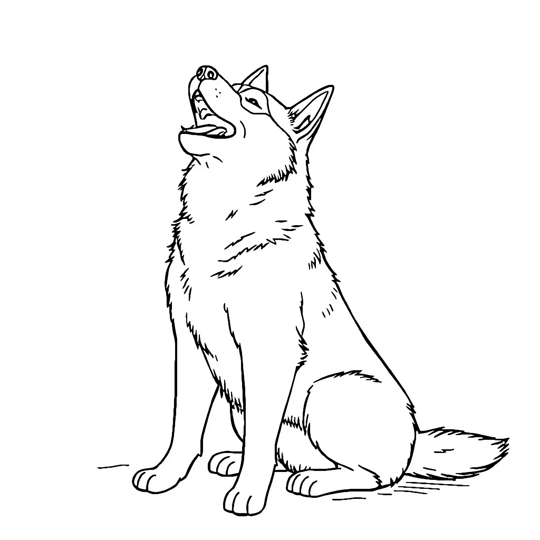 Husky dog sitting and looking up Coloring Page (free black-and-white line drawing printable PDF for all, from beginners to advanced learners, including children, teens, adults, and seniors)