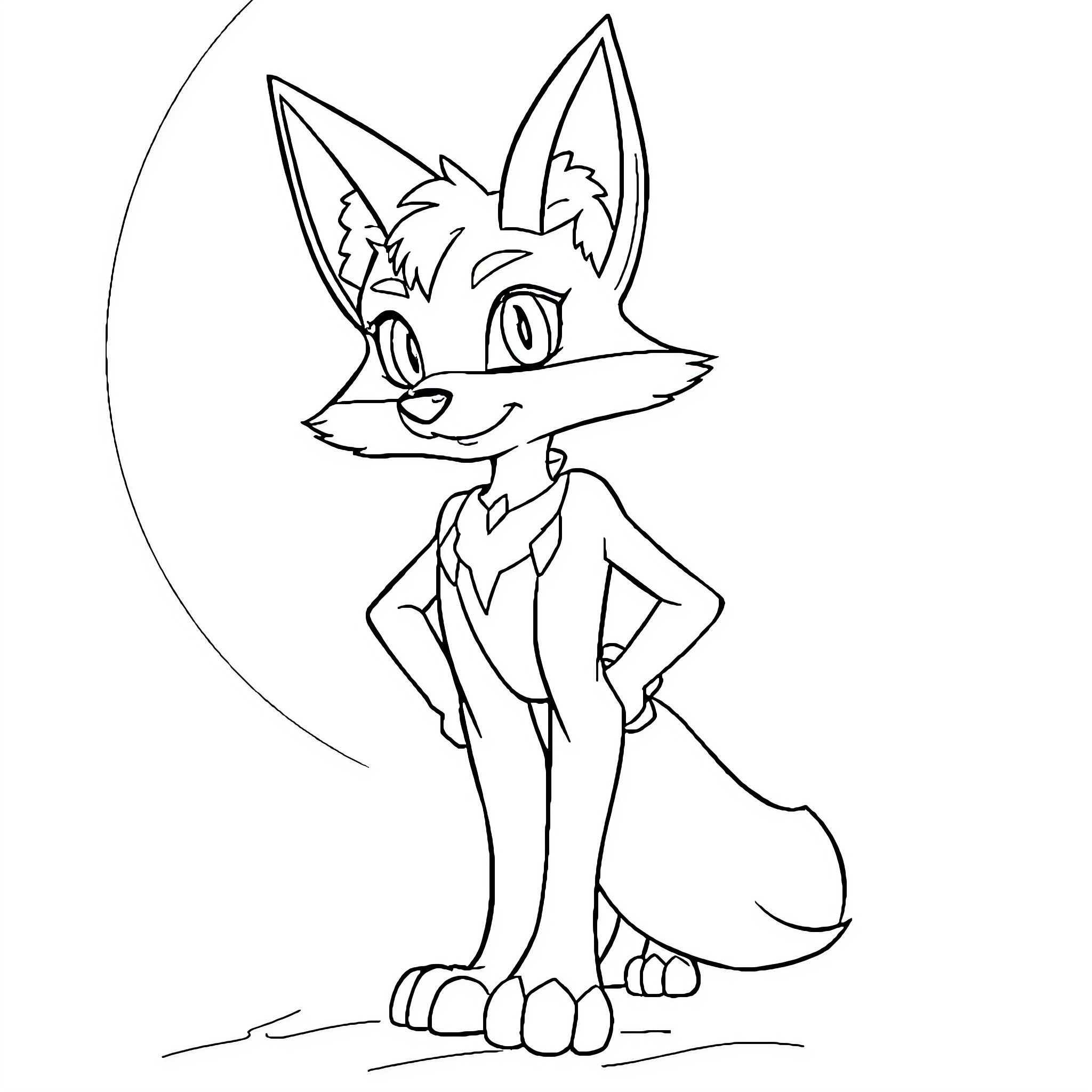 Krystal the Sly Fox in Her Formal Attire Coloring Page (free black-and-white line drawing printable PDF for all, from beginners to advanced learners, including children, teens, adults, and seniors)