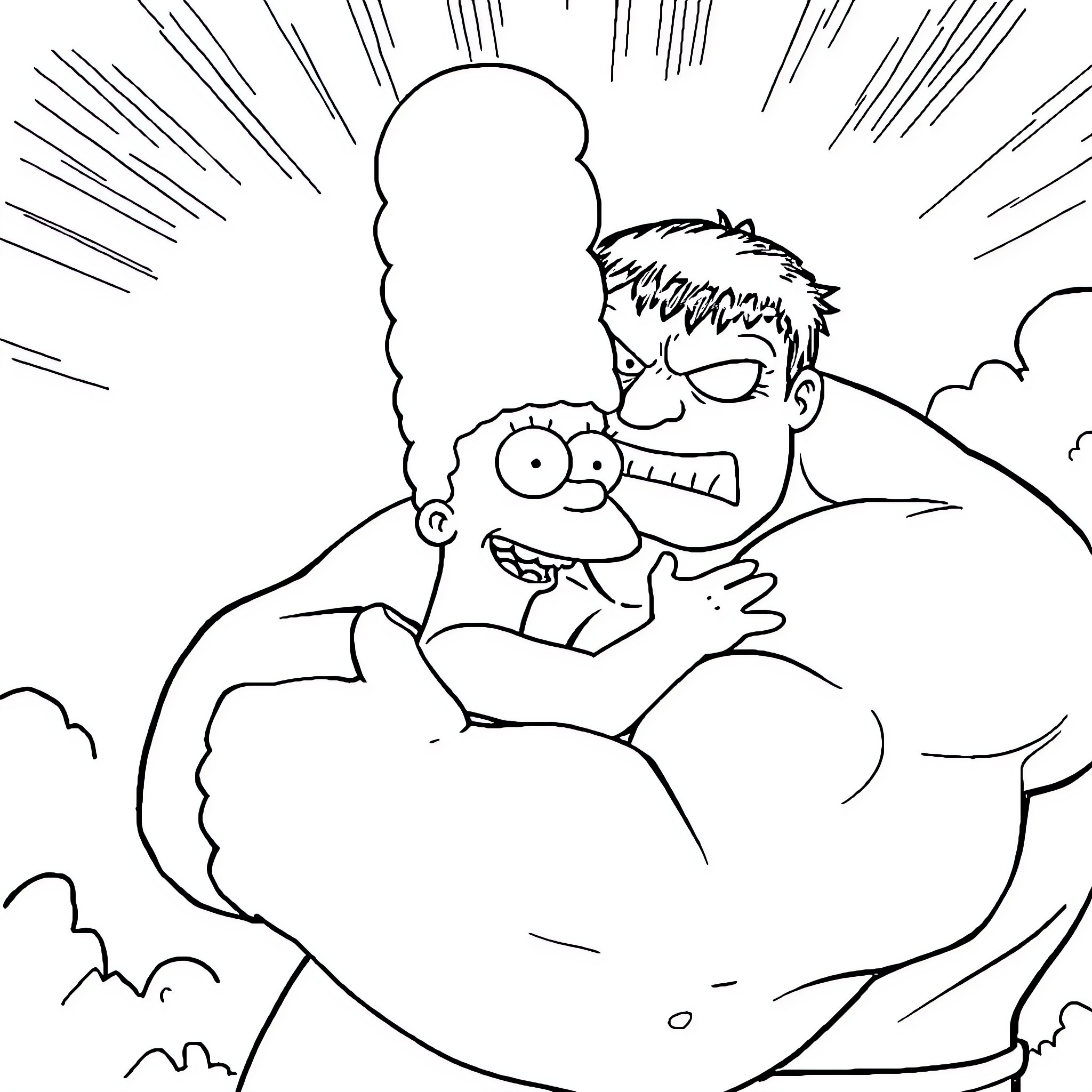 Marge Simpson in an Intense Moment Coloring Page (free black-and-white line drawing printable PDF for all, from beginners to advanced learners, including children, teens, adults, and seniors)
