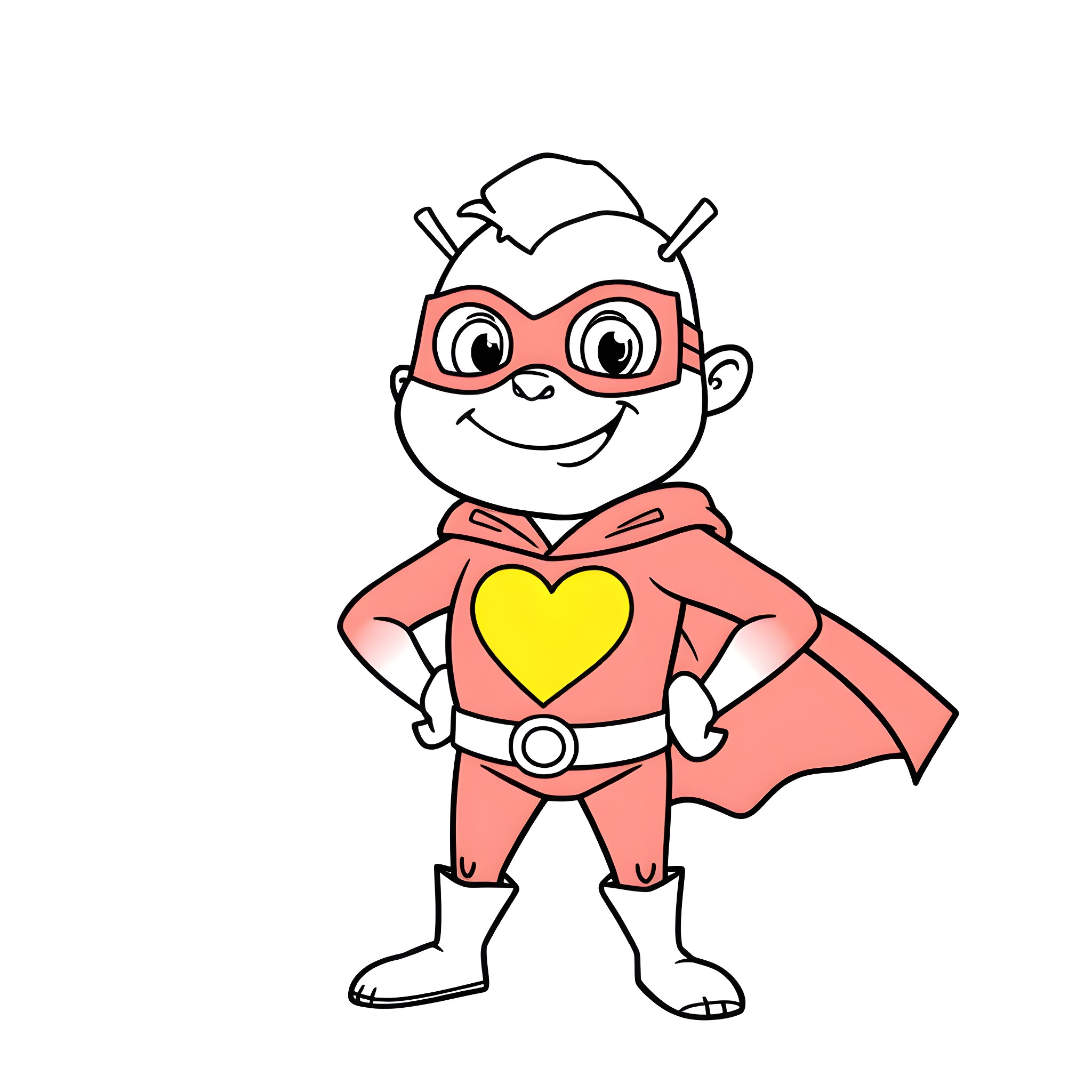 Chapulin in superhero costume striking a pose Coloring Page (free black-and-white line drawing printable PDF for all, from beginners to advanced learners, including children, teens, adults, and seniors)