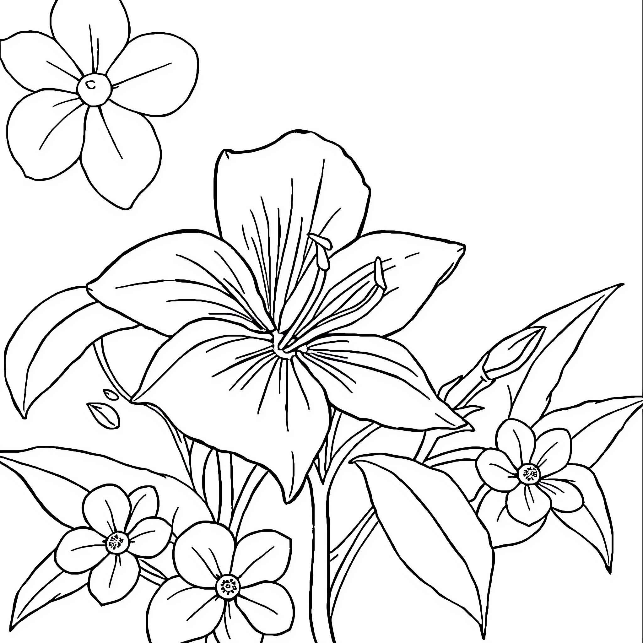 Labubu's Floral Fantasy Coloring Page (free black-and-white line drawing printable PDF for all, from beginners to advanced learners, including children, teens, adults, and seniors)