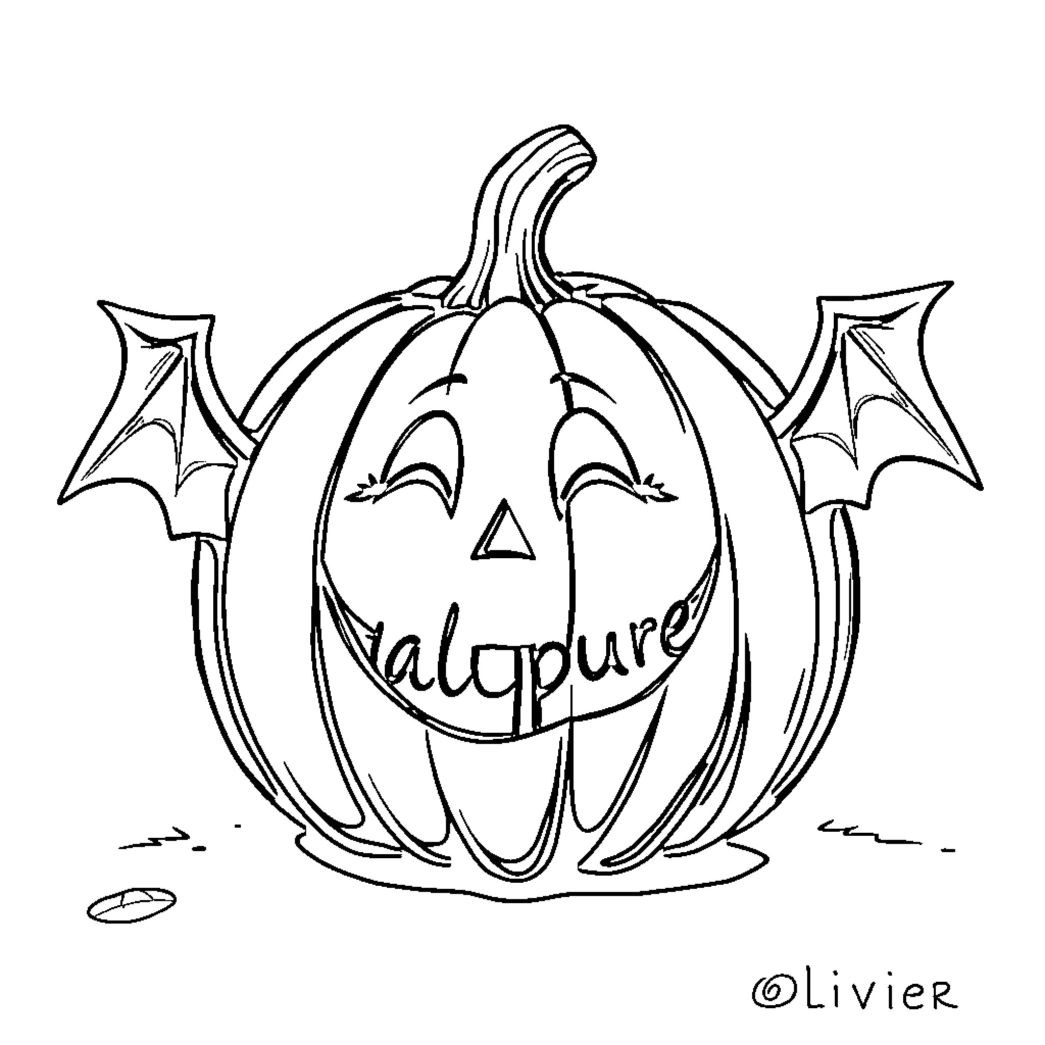 Pumpkin with Whimsical Facial Expression Coloring Page (free black-and-white line drawing printable PDF for all, from beginners to advanced learners, including children, teens, adults, and seniors)