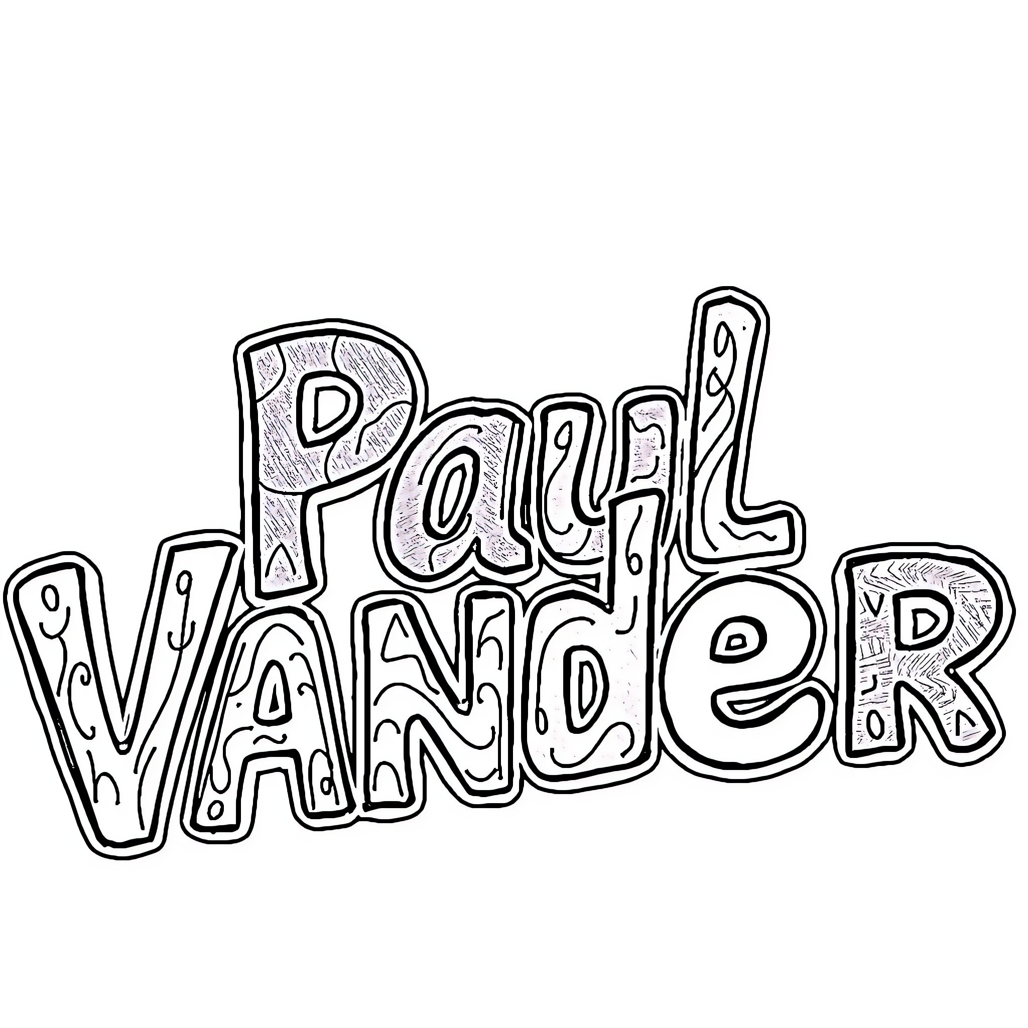 Lettering of a whimsical name Coloring Page (free black-and-white line drawing printable PDF for all, from beginners to advanced learners, including children, teens, adults, and seniors)
