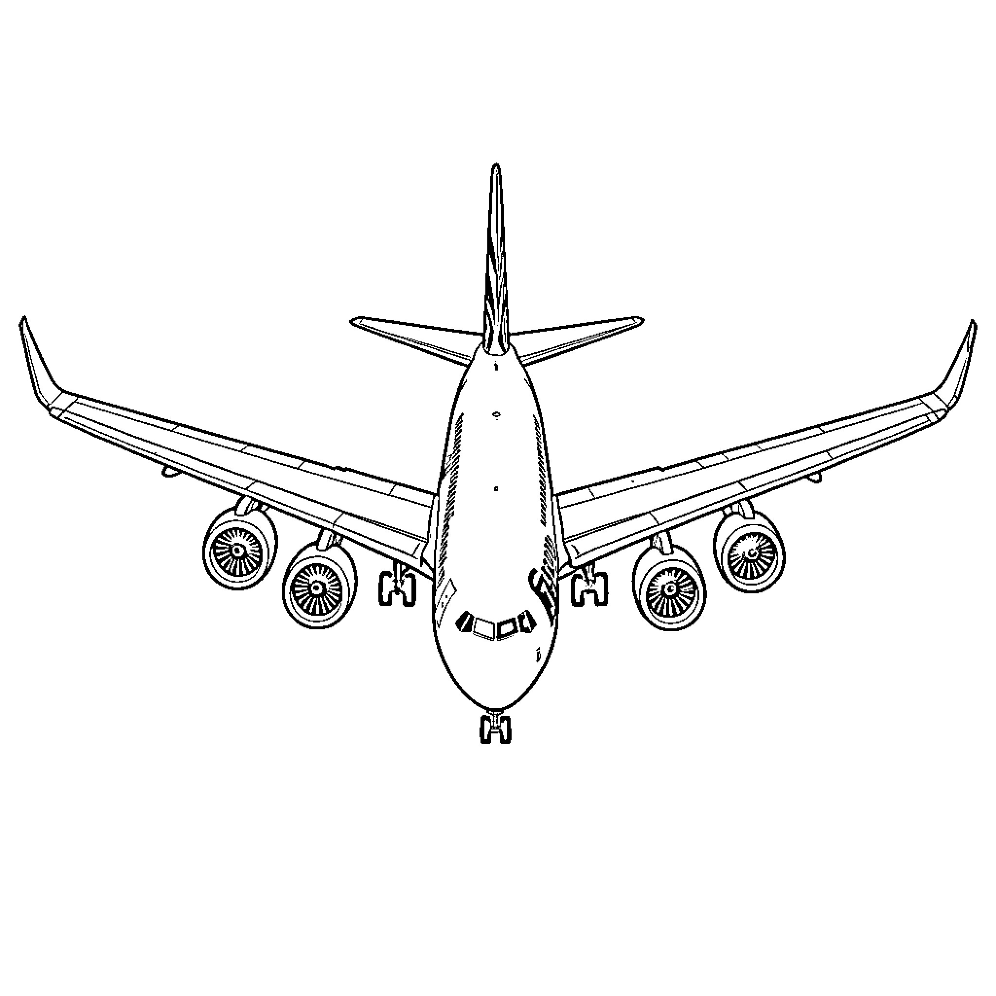 Avión sobrevolando en vuelo Coloring Page (free black-and-white line drawing printable PDF for all, from beginners to advanced learners, including children, teens, adults, and seniors)