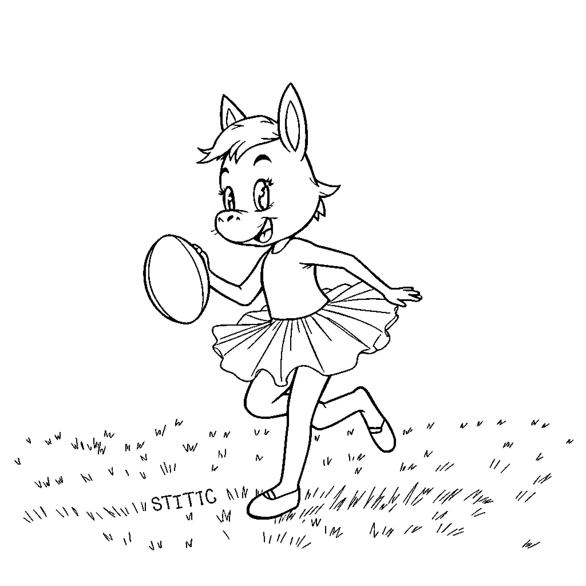 Stytch playing joyfully in the meadow Coloring Page (free black-and-white line drawing printable PDF for all, from beginners to advanced learners, including children, teens, adults, and seniors)