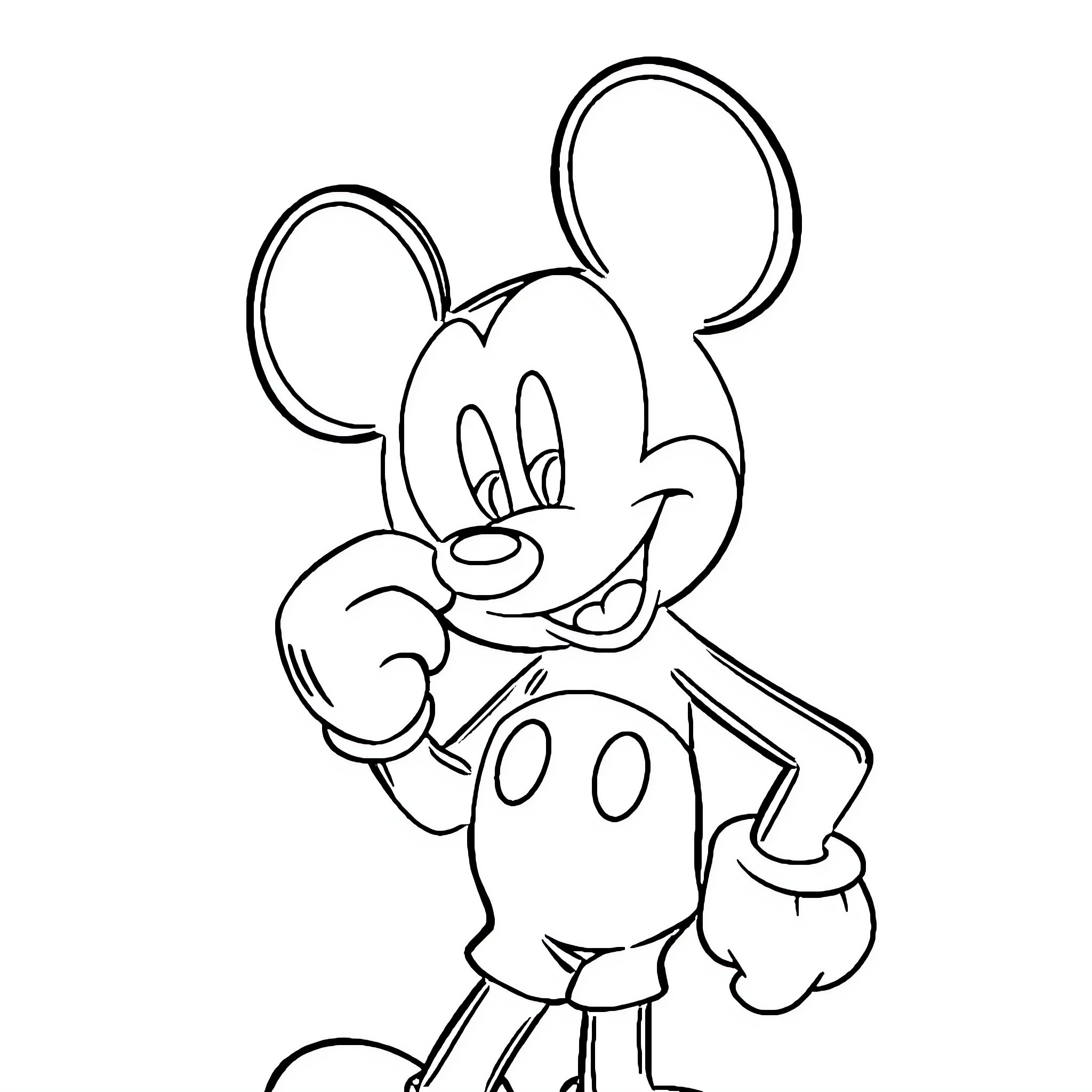 Mickey Mouse dancing happily Coloring Page (free black-and-white line drawing printable PDF for all, from beginners to advanced learners, including children, teens, adults, and seniors)