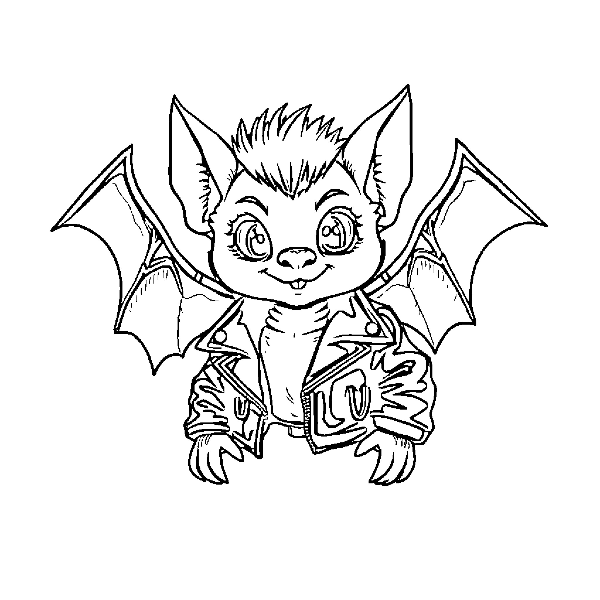 Bat creature in a playful pose Coloring Page (free black-and-white line drawing printable PDF for all, from beginners to advanced learners, including children, teens, adults, and seniors)