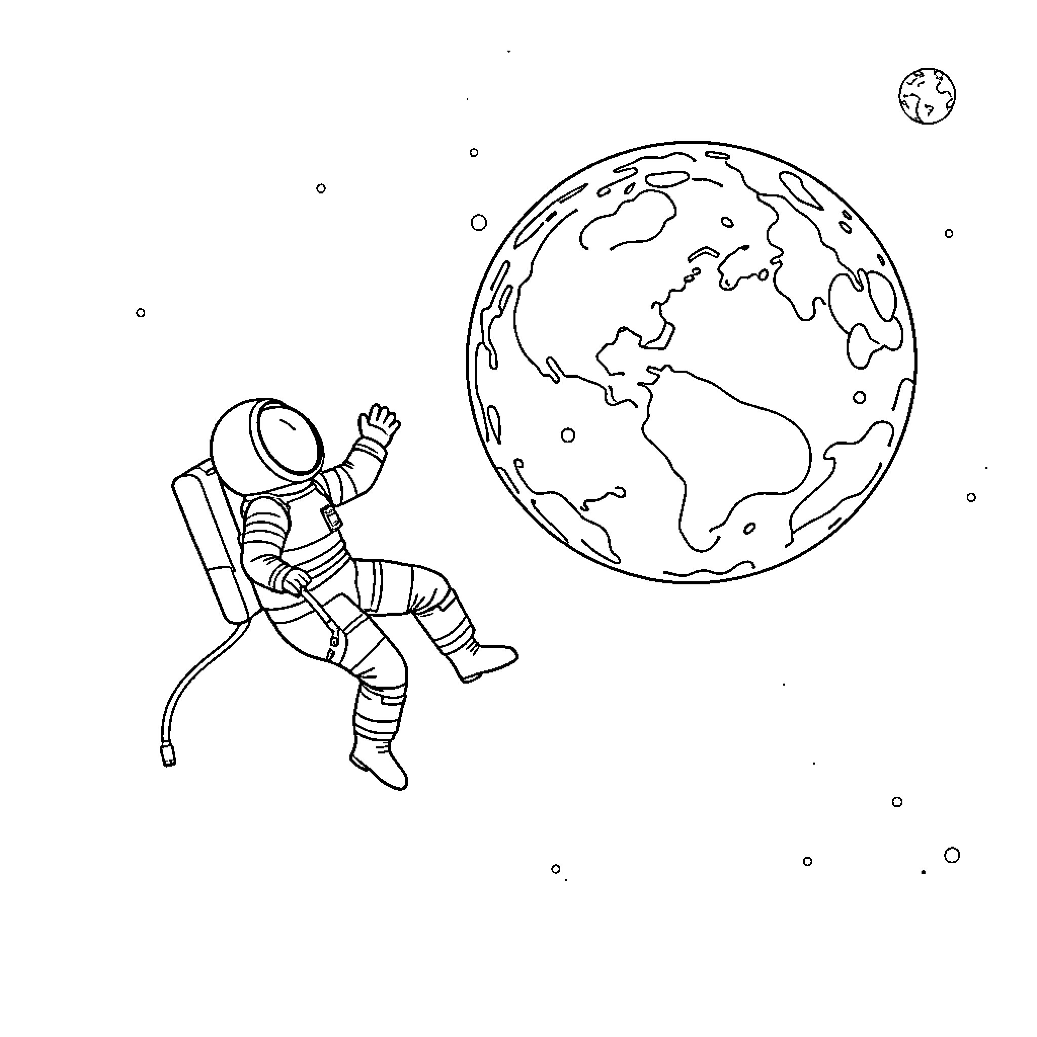 Astronaut exploring the vastness of space Coloring Page (free black-and-white line drawing printable PDF for all, from beginners to advanced learners, including children, teens, adults, and seniors)