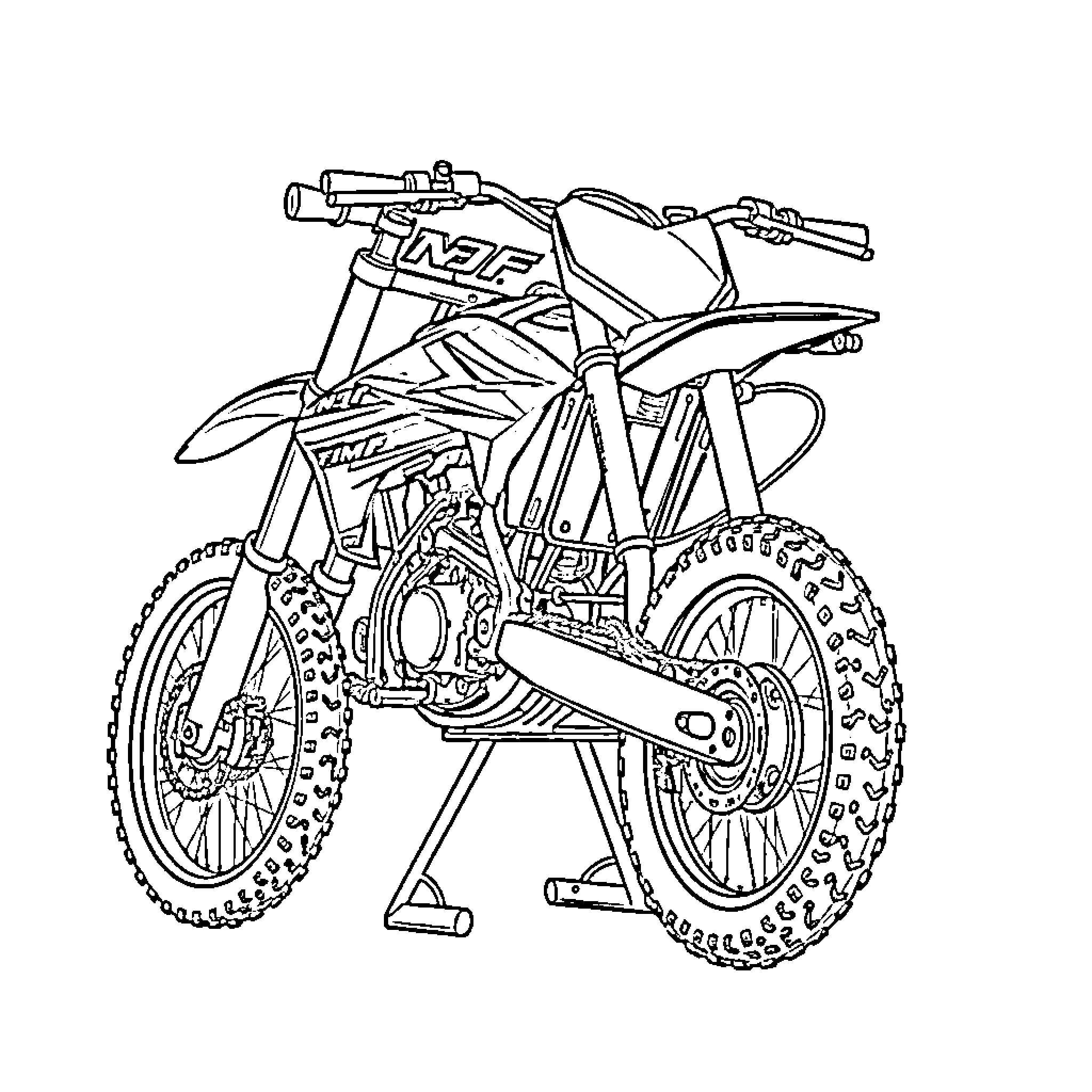 Yamaha Dirt Bike Detailed Outline Coloring Page (free black-and-white line drawing printable PDF for all, from beginners to advanced learners, including children, teens, adults, and seniors)