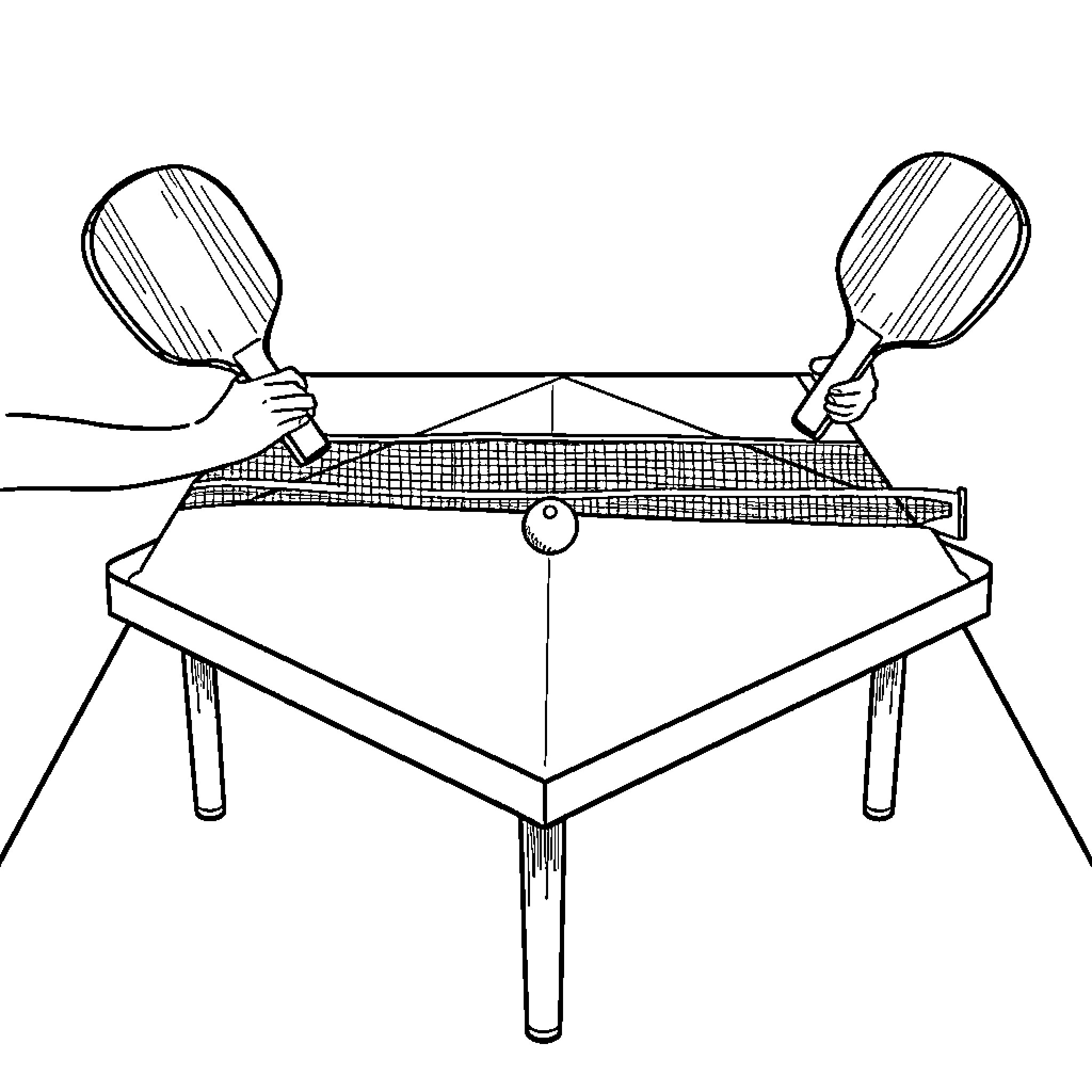 Table Tennis Players Engage in Match Coloring Page (free black-and-white line drawing printable PDF for all, from beginners to advanced learners, including children, teens, adults, and seniors)