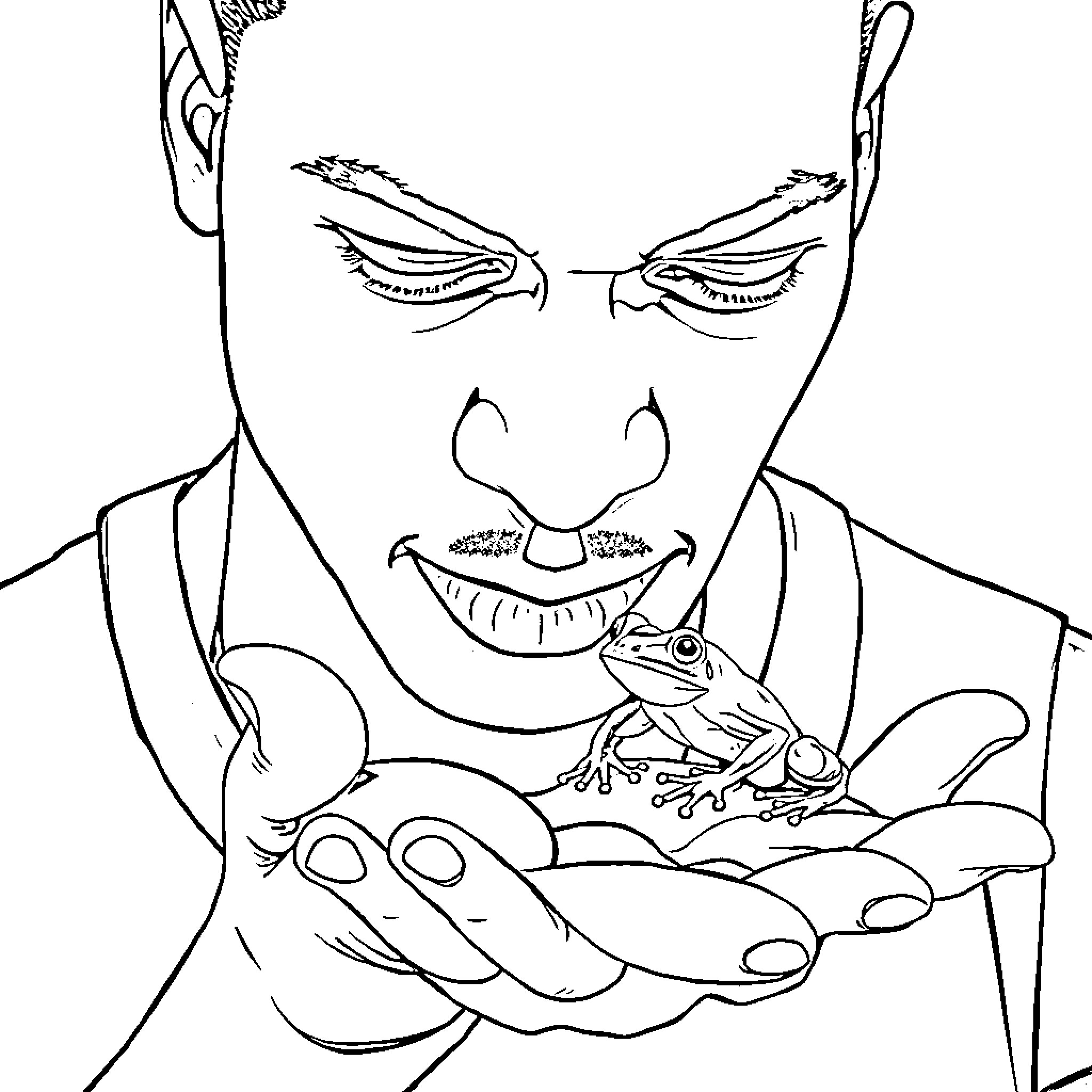 Michael Jordan holding a frog in his hands Coloring Page (free black-and-white line drawing printable PDF for all, from beginners to advanced learners, including children, teens, adults, and seniors)