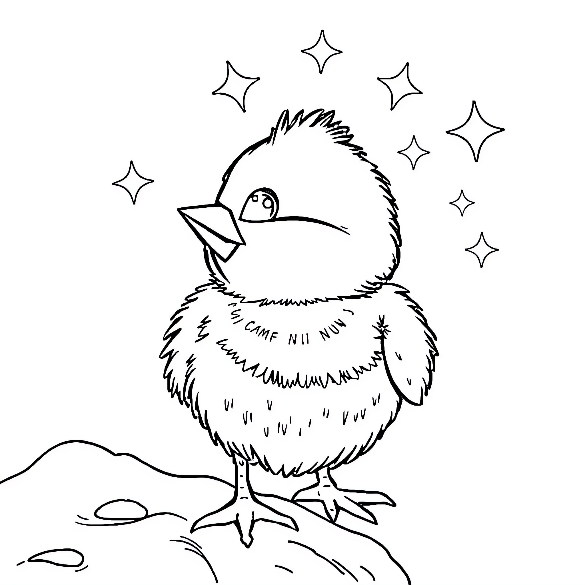 Stick Chick Amazed by Twinkling Stars Coloring Page (free black-and-white line drawing printable PDF for all, from beginners to advanced learners, including children, teens, adults, and seniors)