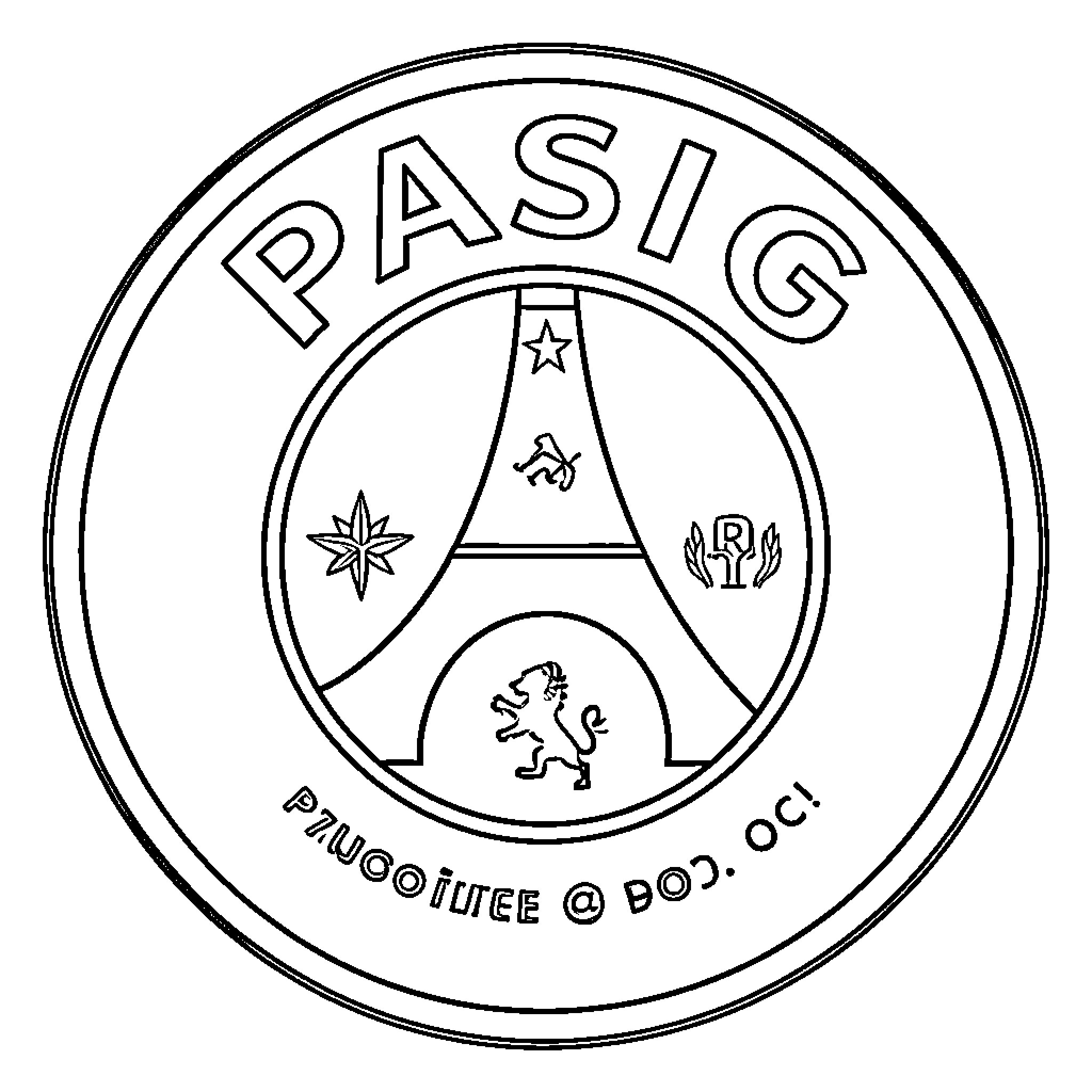 PSG circular emblem featuring a tower and symbols Coloring Page (free black-and-white line drawing printable PDF for all, from beginners to advanced learners, including children, teens, adults, and seniors)