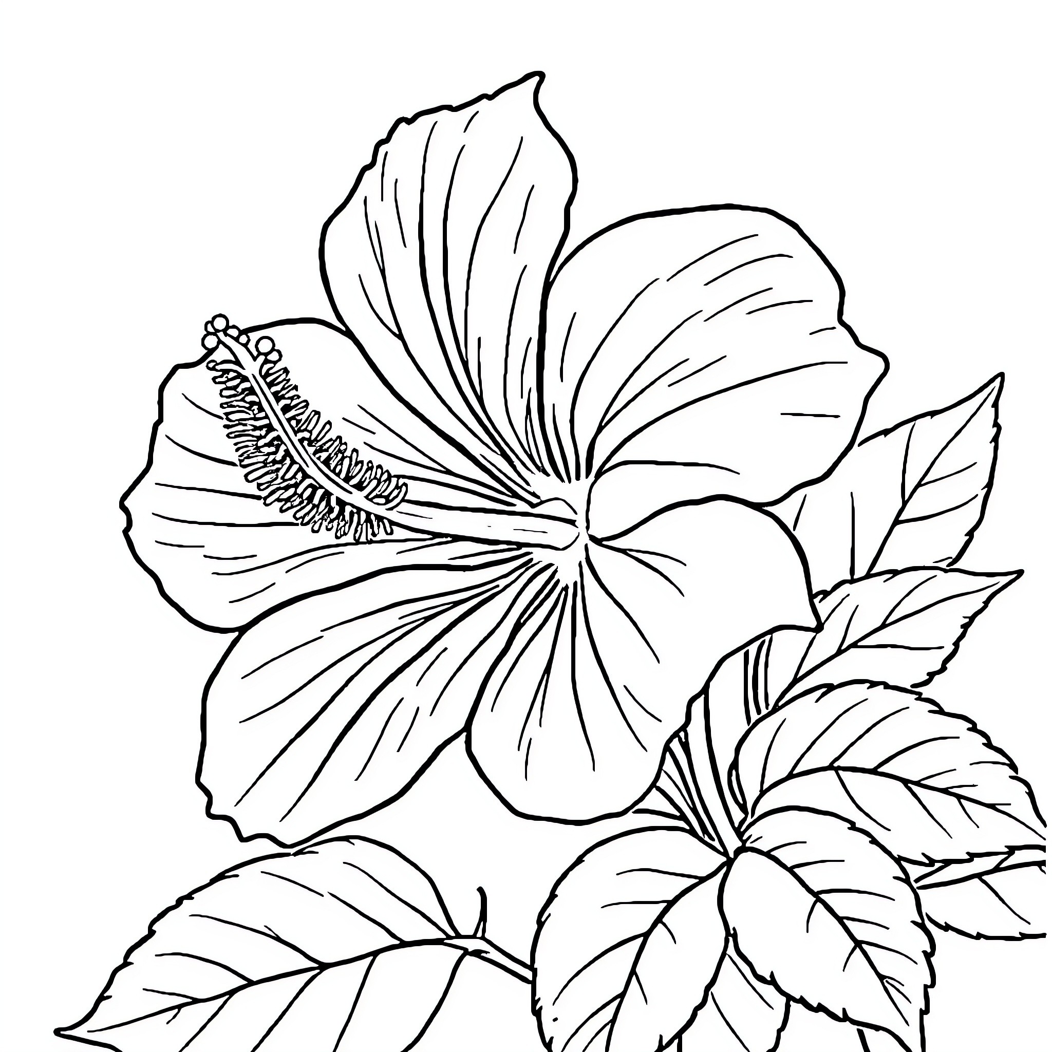 Hibiscus flower in black and white sketch Coloring Page (free black-and-white line drawing printable PDF for all, from beginners to advanced learners, including children, teens, adults, and seniors)