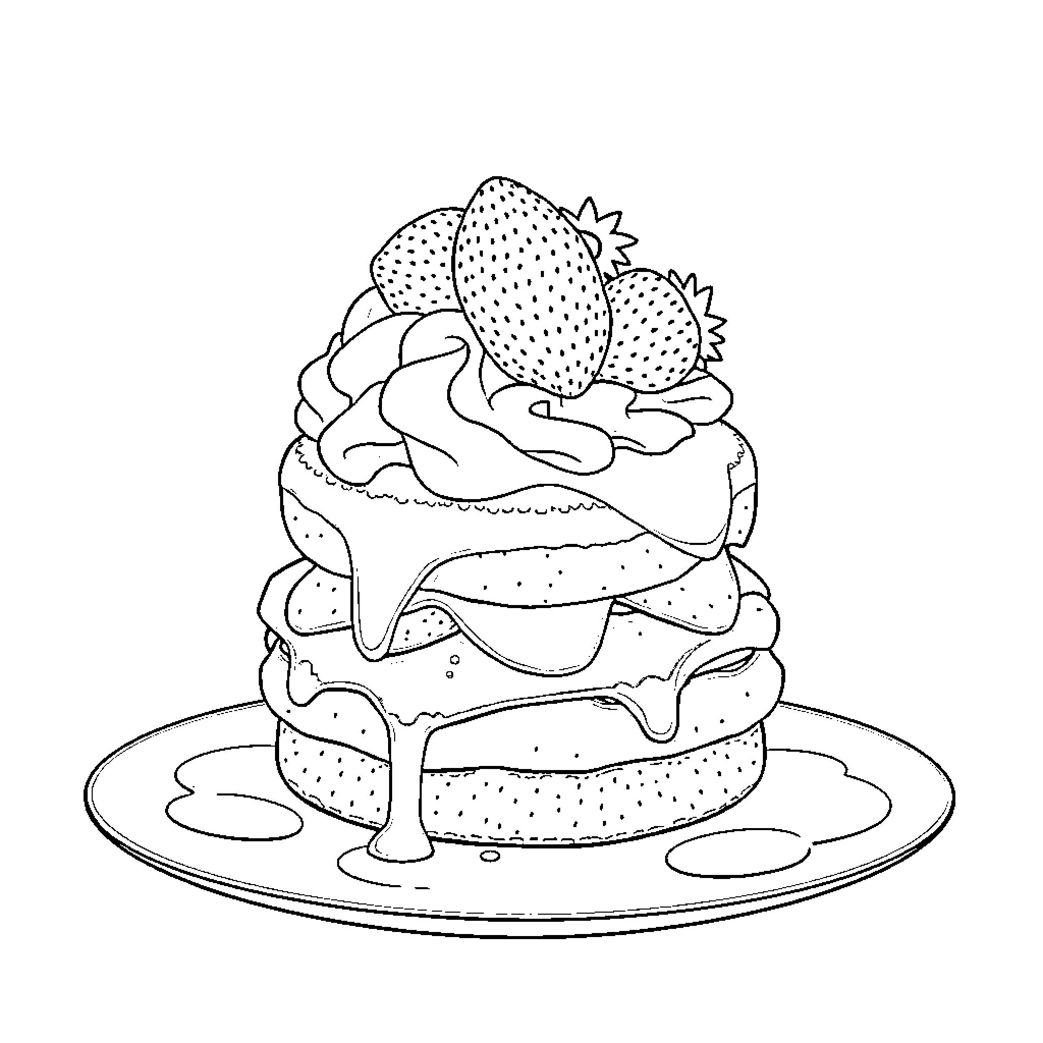 Strawberry Dessert Delight Coloring Page (free black-and-white line drawing printable PDF for all, from beginners to advanced learners, including children, teens, adults, and seniors)