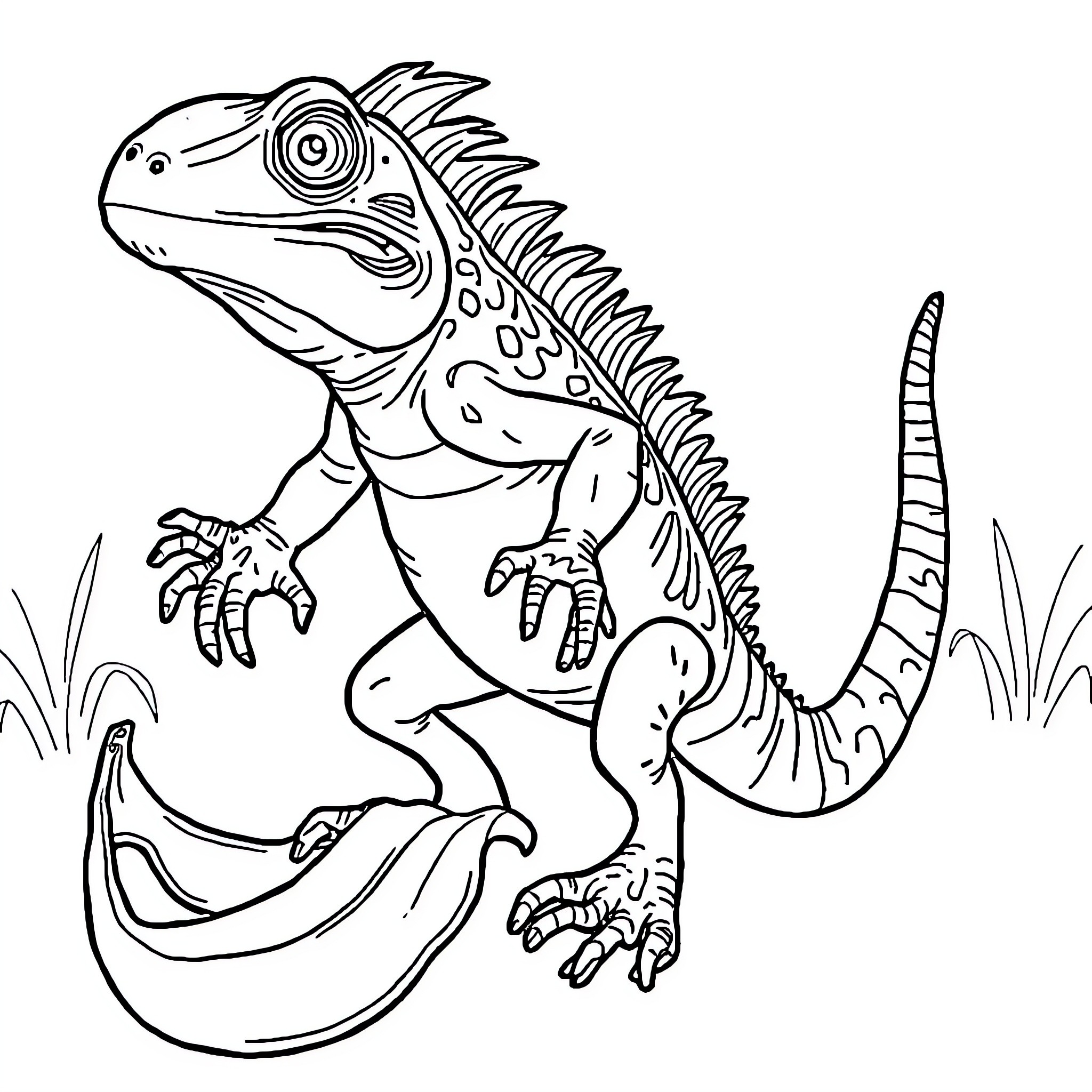 Iguana scurrying across the ground Coloring Page (free black-and-white line drawing printable PDF for all, from beginners to advanced learners, including children, teens, adults, and seniors)