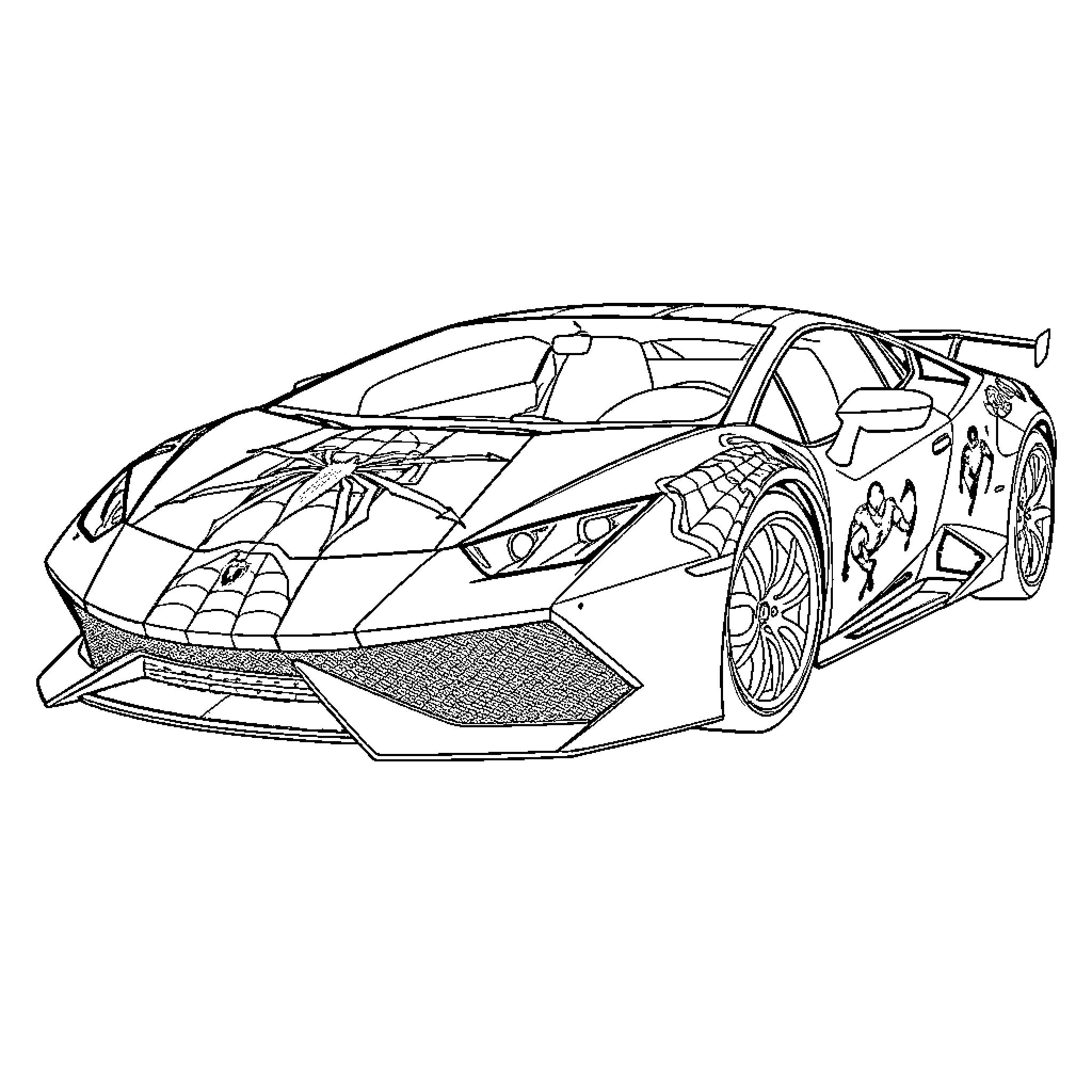 Lamborghini supercar with striking design Coloring Page (free black-and-white line drawing printable PDF for all, from beginners to advanced learners, including children, teens, adults, and seniors)
