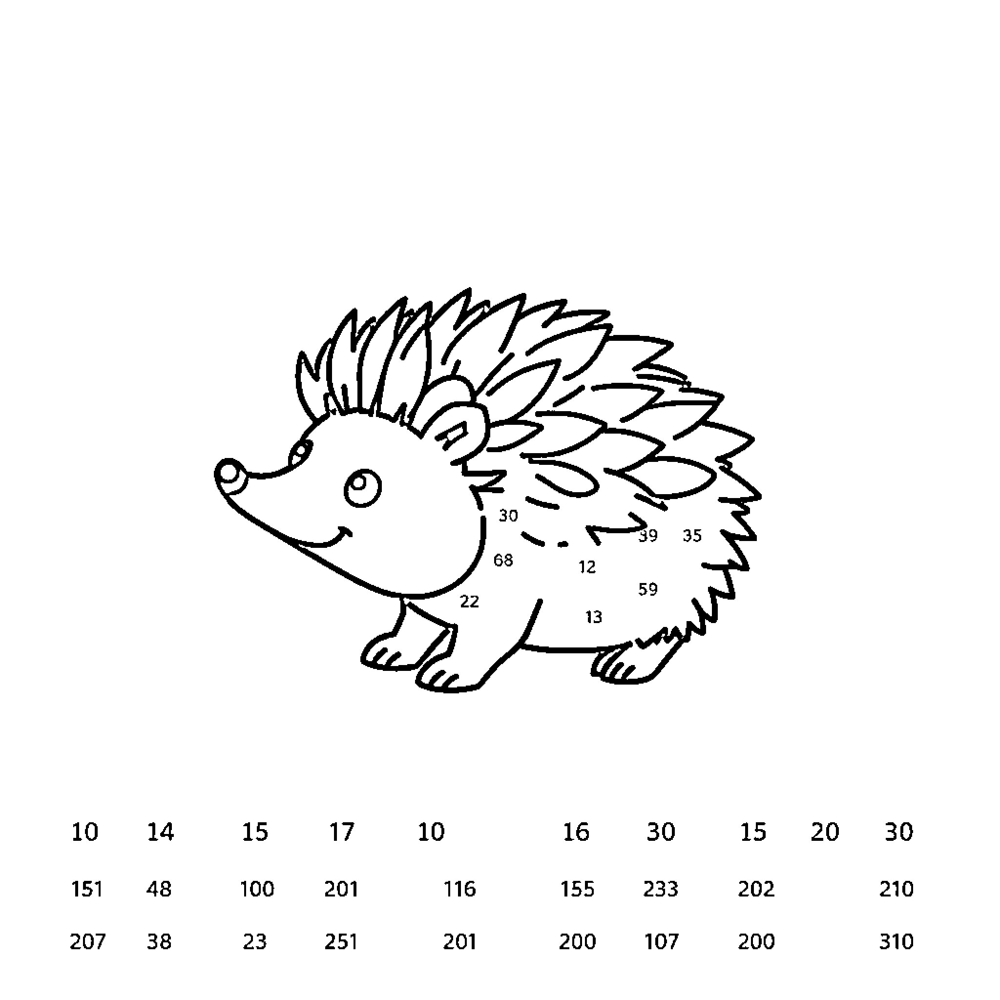 Hedgehog connecting numbered dots for fun Coloring Page (free black-and-white line drawing printable PDF for all, from beginners to advanced learners, including children, teens, adults, and seniors)