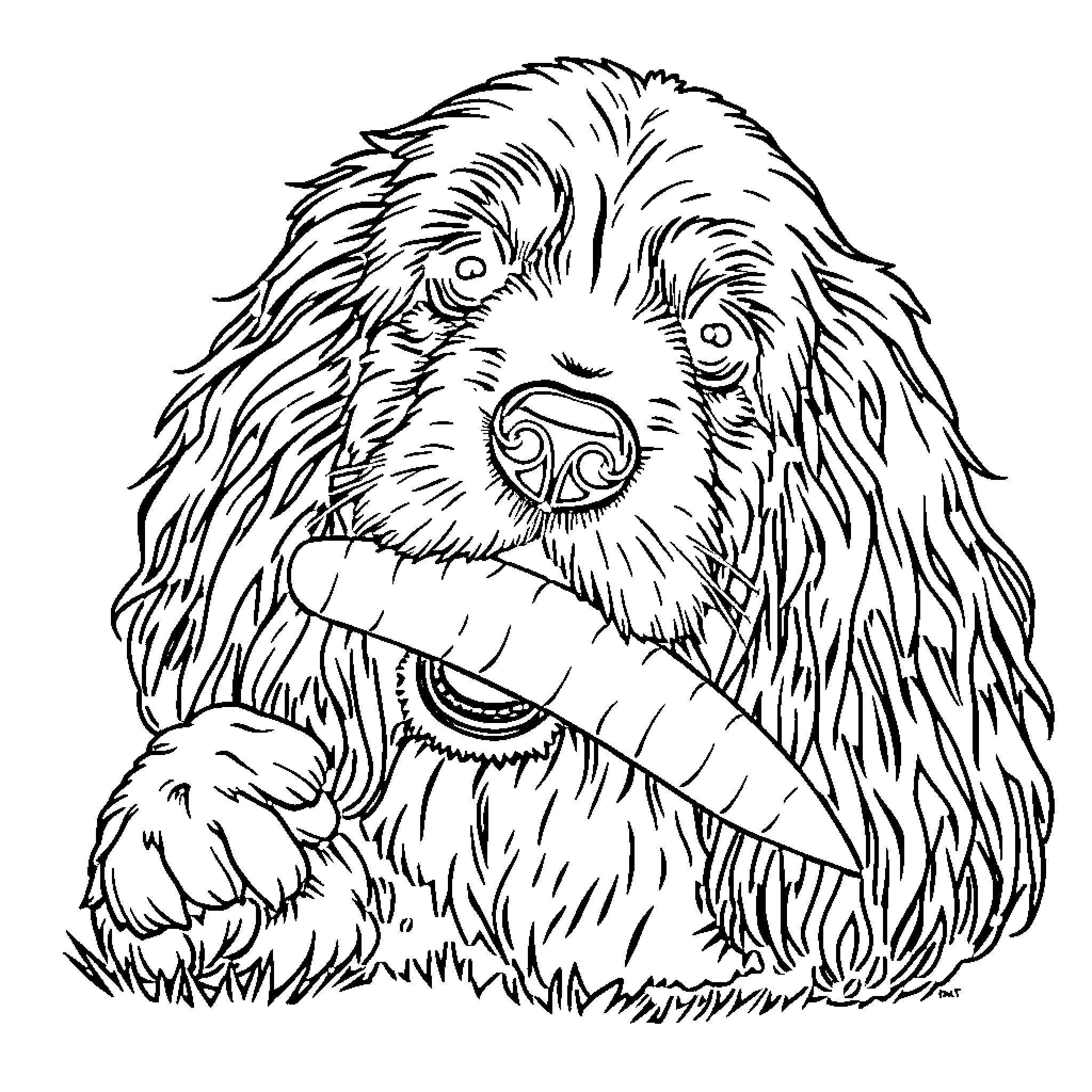 Cocker Spaniel playing with stick Coloring Page (free black-and-white line drawing printable PDF for all, from beginners to advanced learners, including children, teens, adults, and seniors)