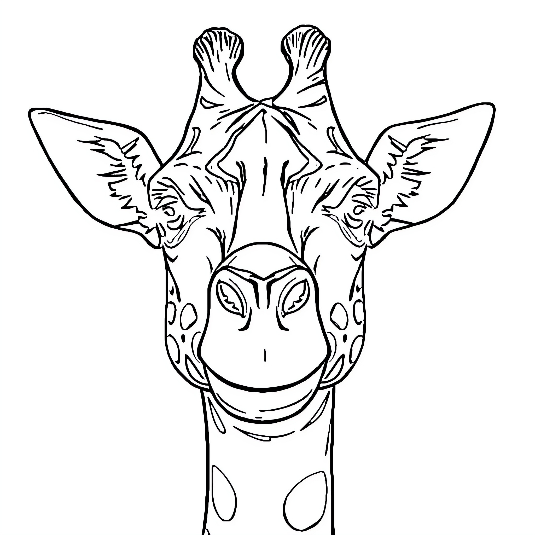 Giraffe with expressive face Coloring Page (free black-and-white line drawing printable PDF for all, from beginners to advanced learners, including children, teens, adults, and seniors)