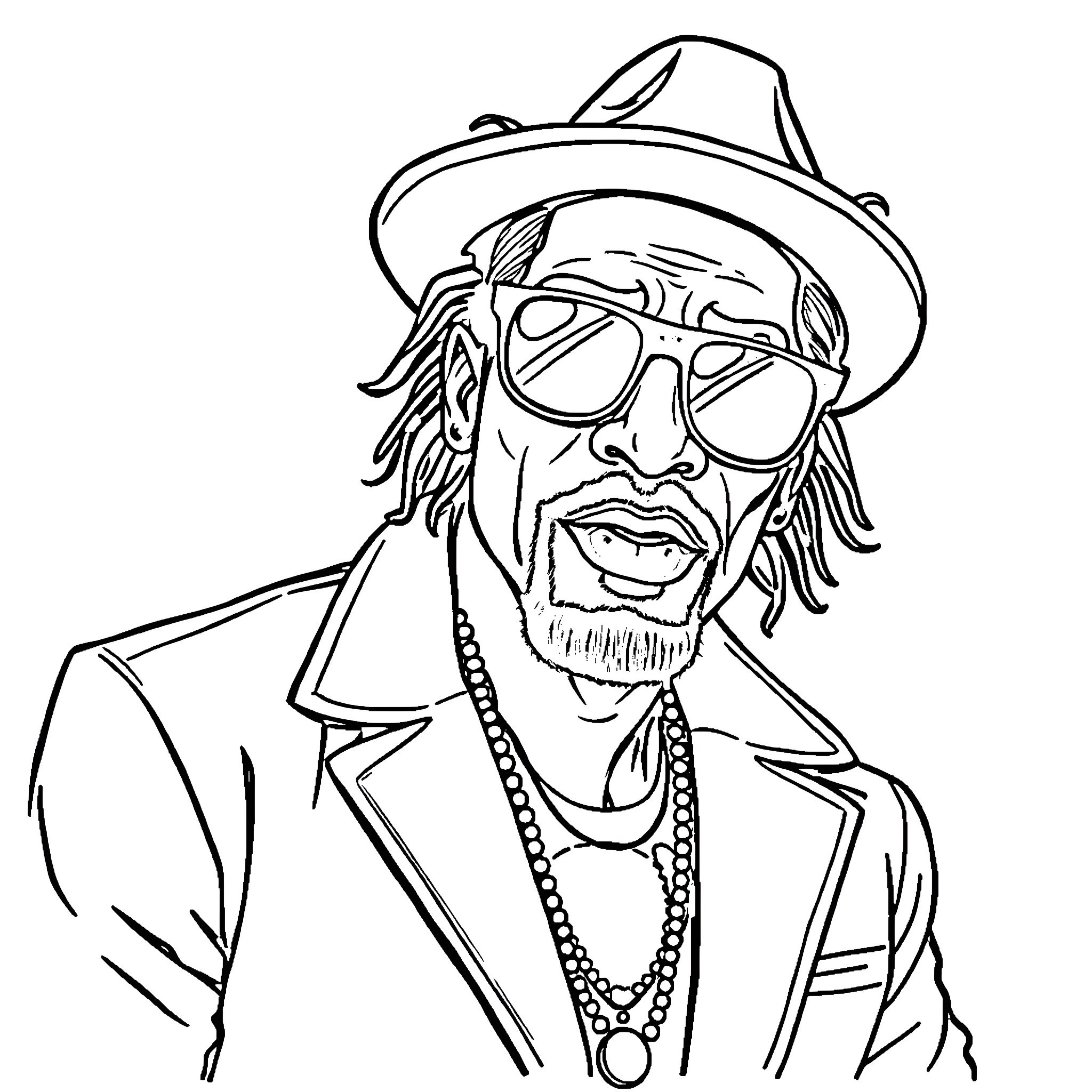Sean Combs portrayed in stylized fashion Coloring Page (free black-and-white line drawing printable PDF for all, from beginners to advanced learners, including children, teens, adults, and seniors)