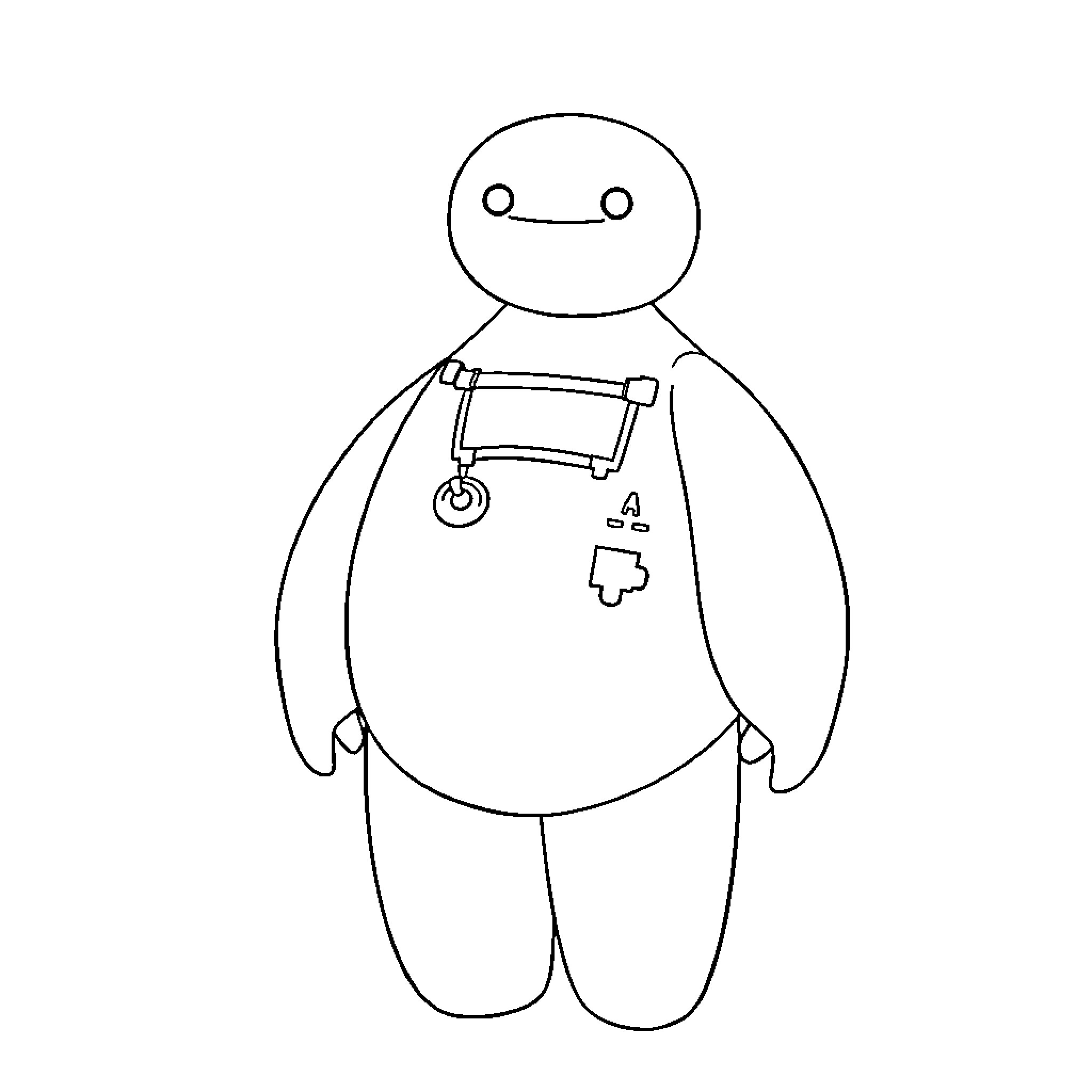 Baymax the friendly robot with medical supplies Coloring Page (free black-and-white line drawing printable PDF for all, from beginners to advanced learners, including children, teens, adults, and seniors)