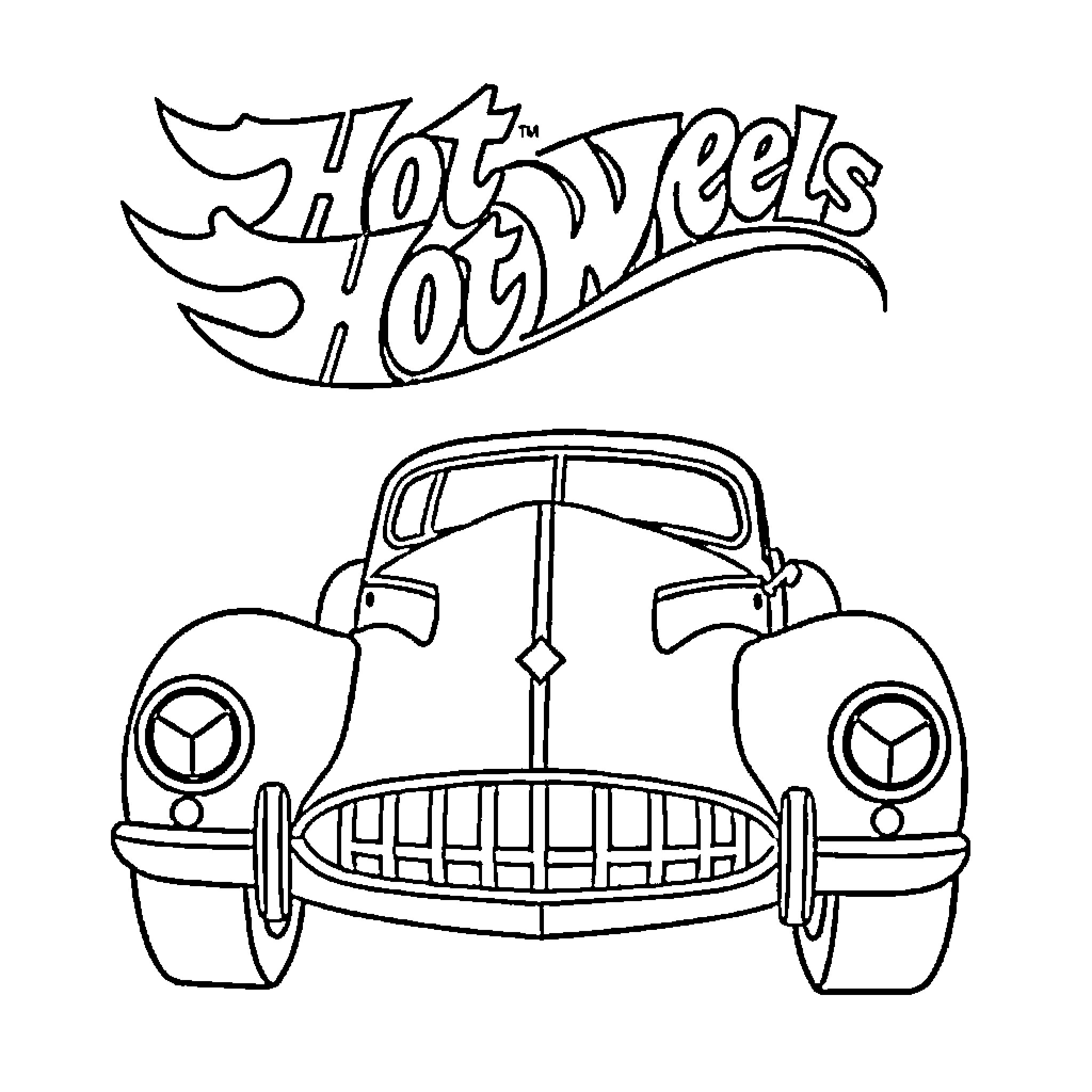 Car with vintage design and logo Coloring Page (free black-and-white line drawing printable PDF for all, from beginners to advanced learners, including children, teens, adults, and seniors)