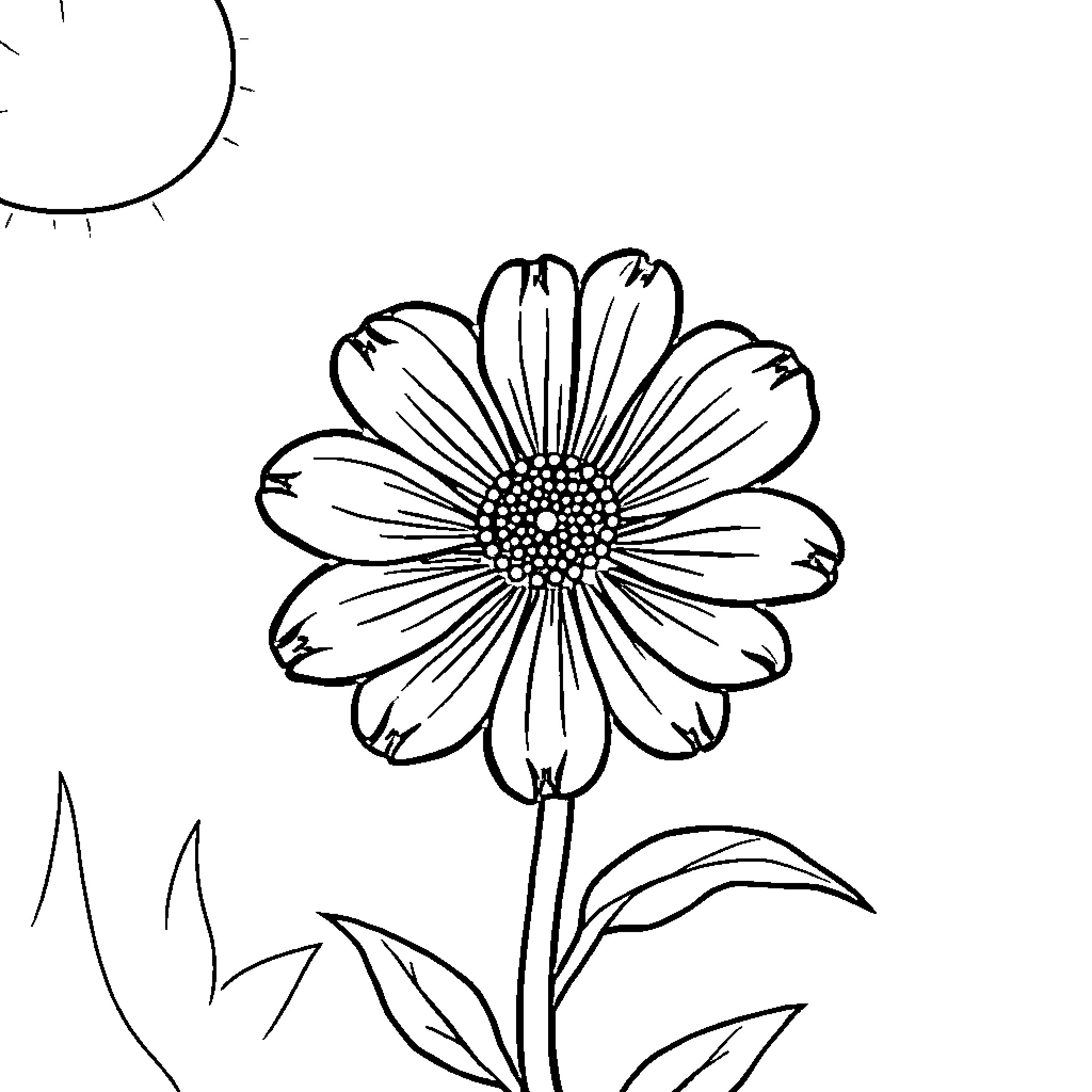 Flower in bloom against sky Coloring Page (free black-and-white line drawing printable PDF for all, from beginners to advanced learners, including children, teens, adults, and seniors)
