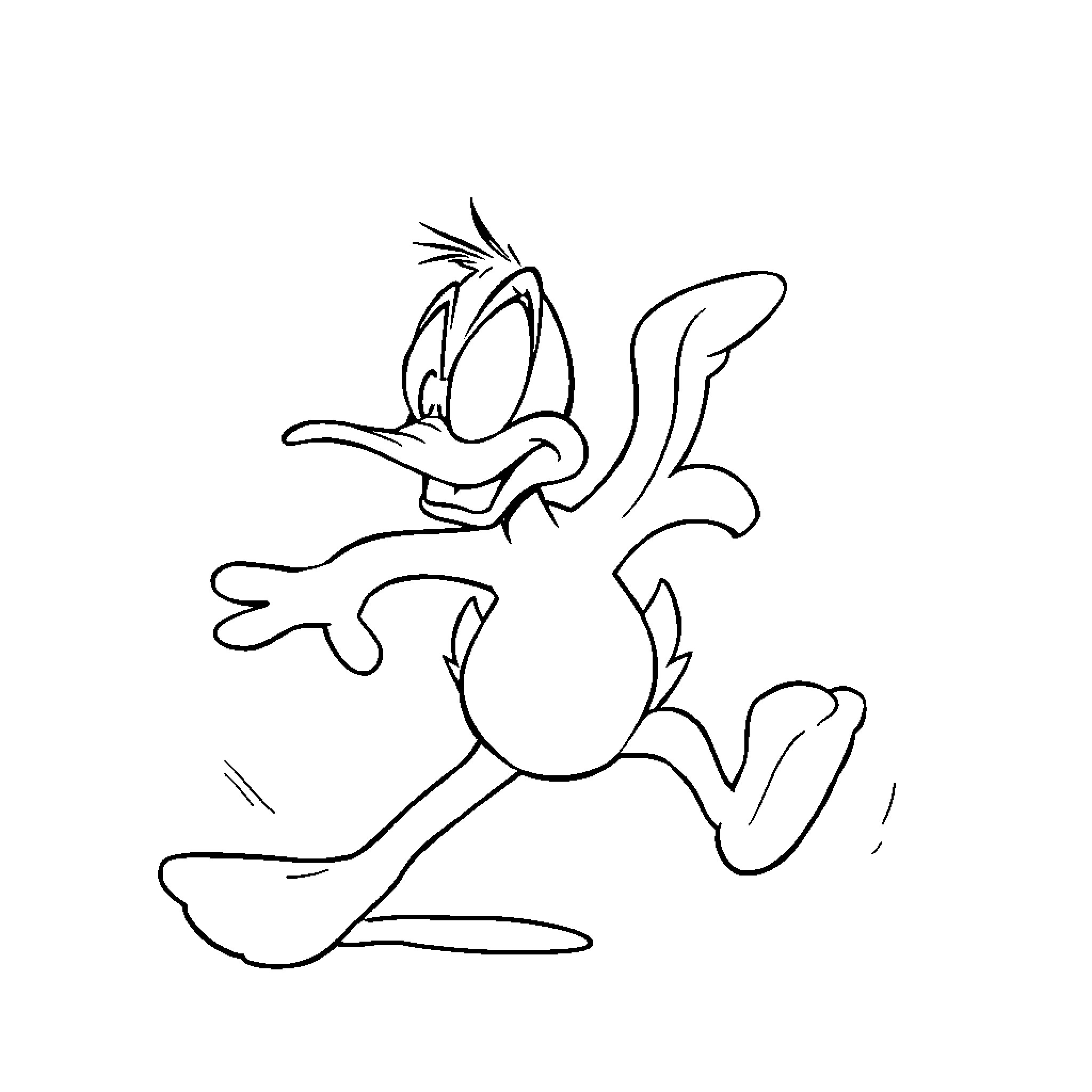Daffy Duck running and gesturing Coloring Page (free black-and-white line drawing printable PDF for all, from beginners to advanced learners, including children, teens, adults, and seniors)