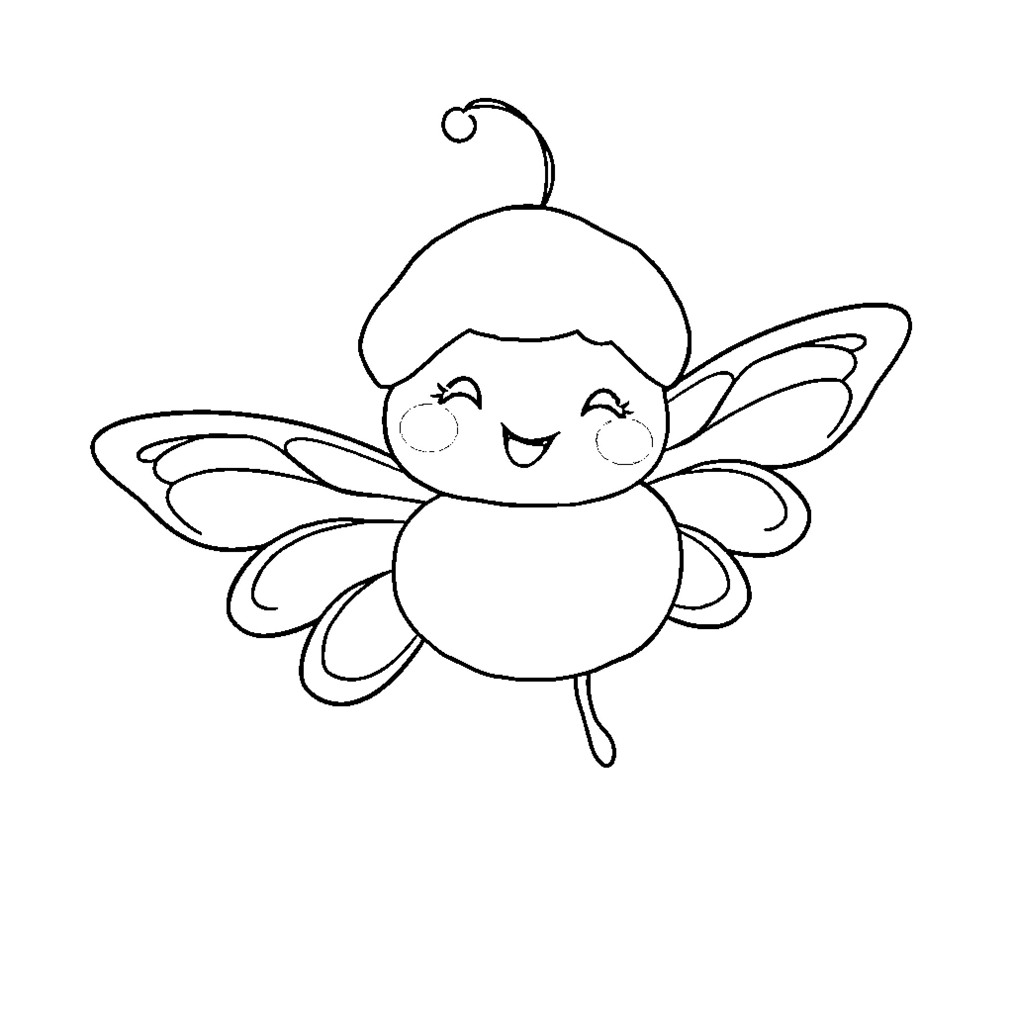 Squishmallow butterfly with a joyful expression Coloring Page (free black-and-white line drawing printable PDF for all, from beginners to advanced learners, including children, teens, adults, and seniors)