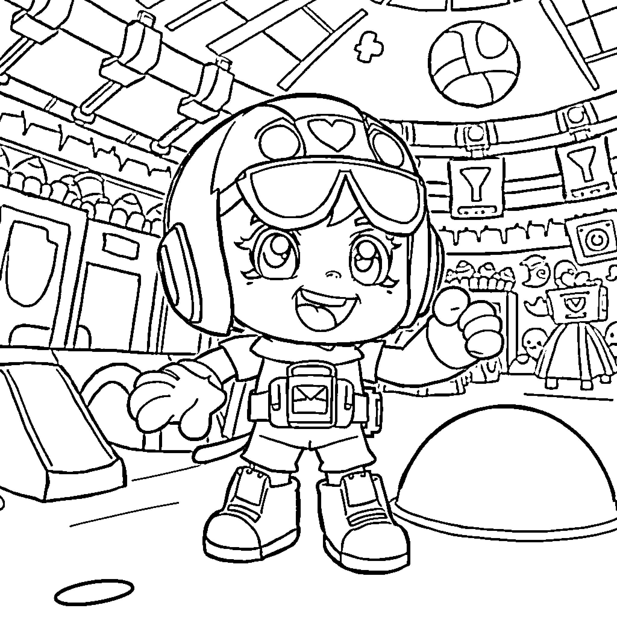 Kit's Exciting Adventure in the Spacecraft Coloring Page (free black-and-white line drawing printable PDF for all, from beginners to advanced learners, including children, teens, adults, and seniors)