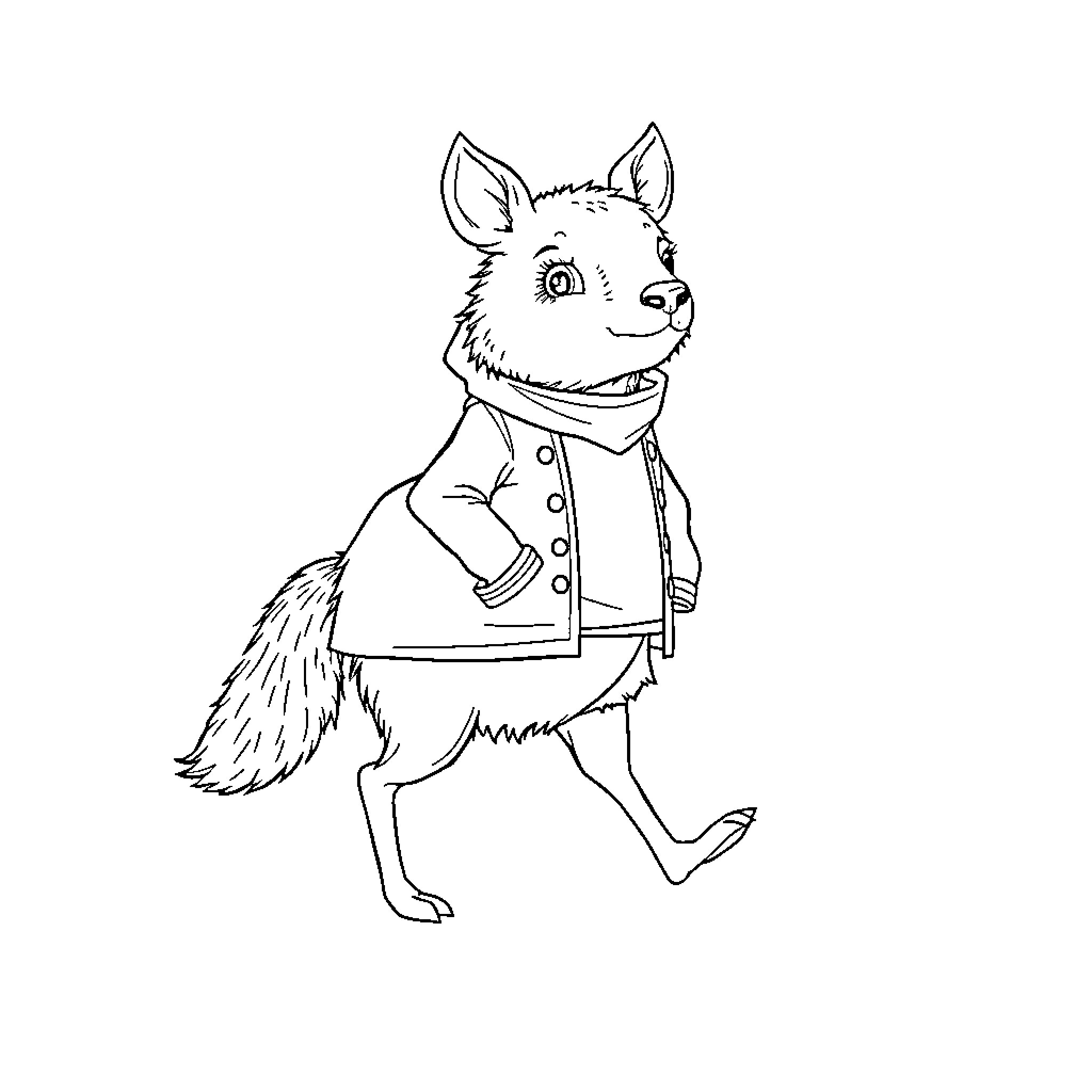 Animal in stylish outfit posing cheerfully Coloring Page (free black-and-white line drawing printable PDF for all, from beginners to advanced learners, including children, teens, adults, and seniors)