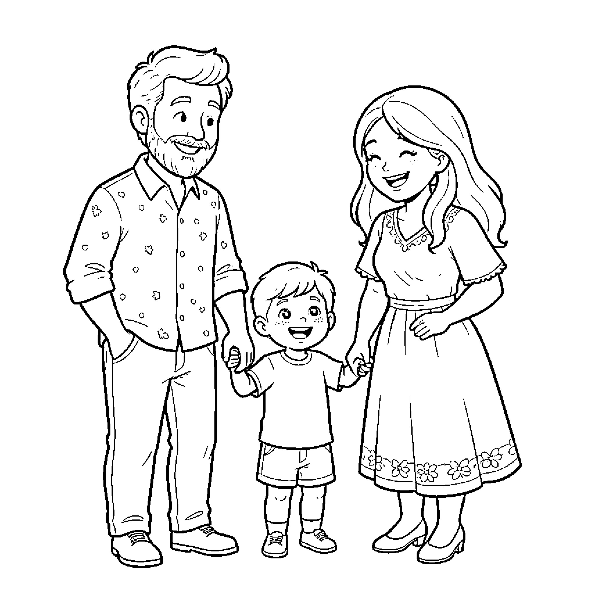 Family enjoying quality time together Coloring Page (free black-and-white line drawing printable PDF for all, from beginners to advanced learners, including children, teens, adults, and seniors)
