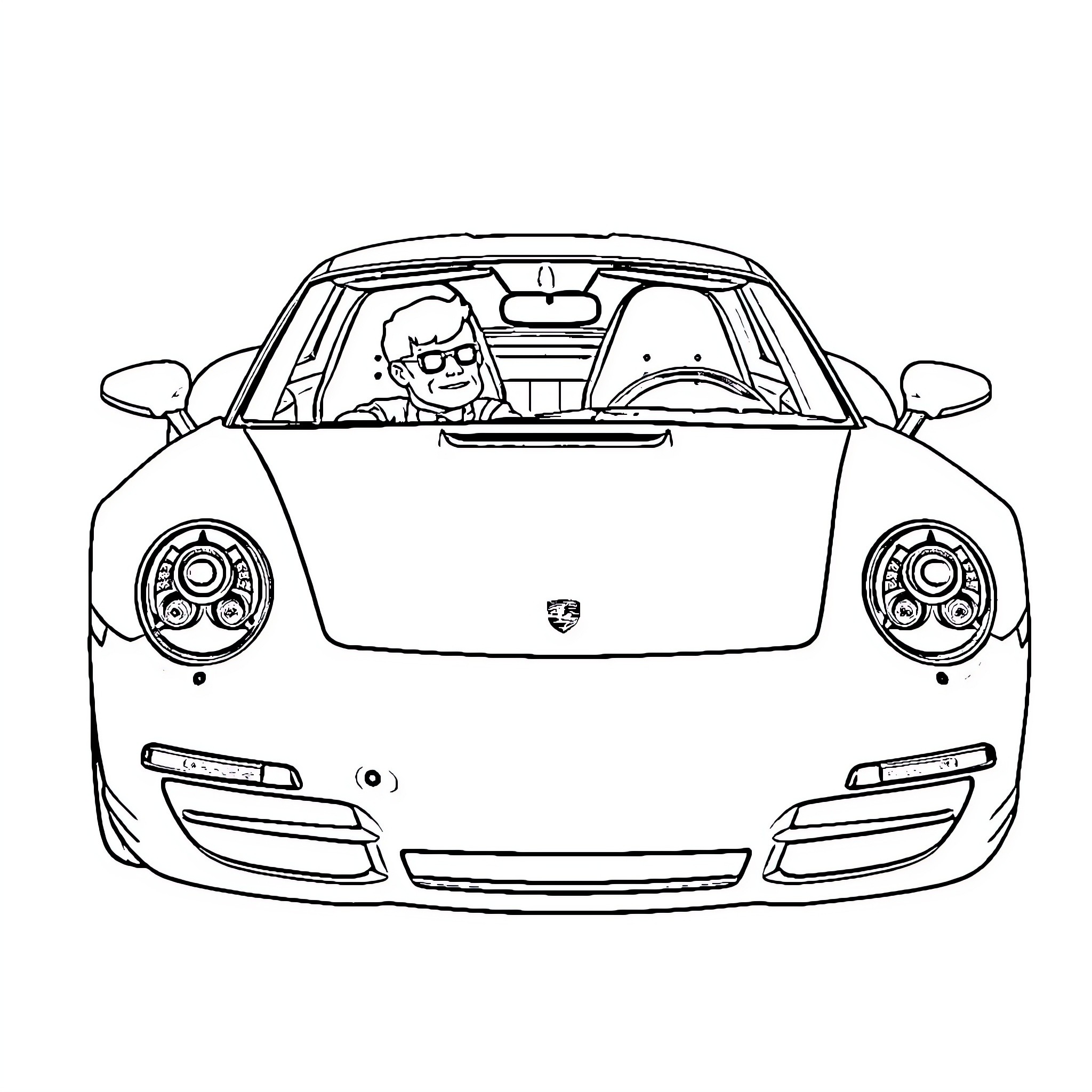Glurack's Sporty Car Adventure Coloring Page (free black-and-white line drawing printable PDF for all, from beginners to advanced learners, including children, teens, adults, and seniors)