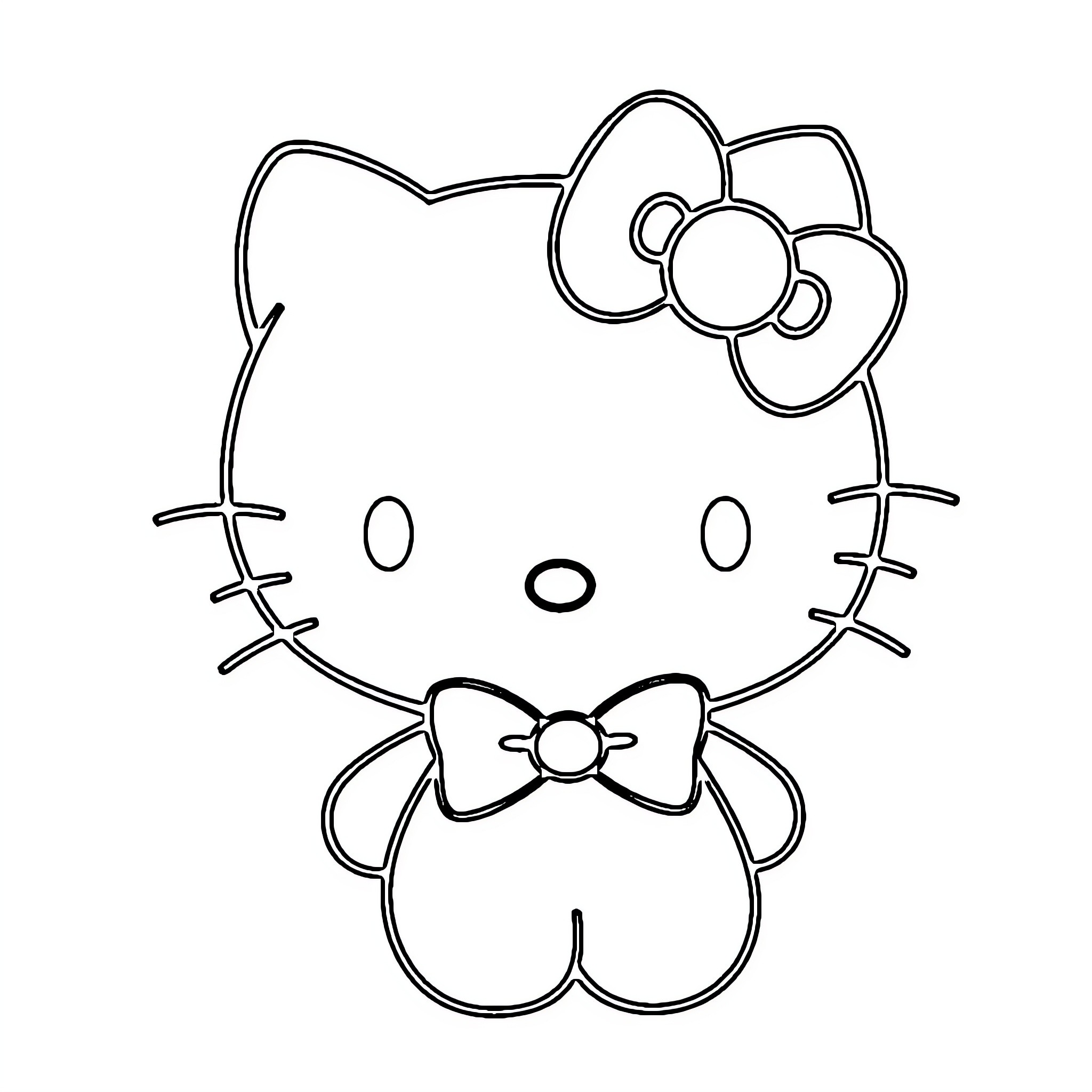 Hello Kitty in Bow Tie and Flower Coloring Page (free black-and-white line drawing printable PDF for all, from beginners to advanced learners, including children, teens, adults, and seniors)