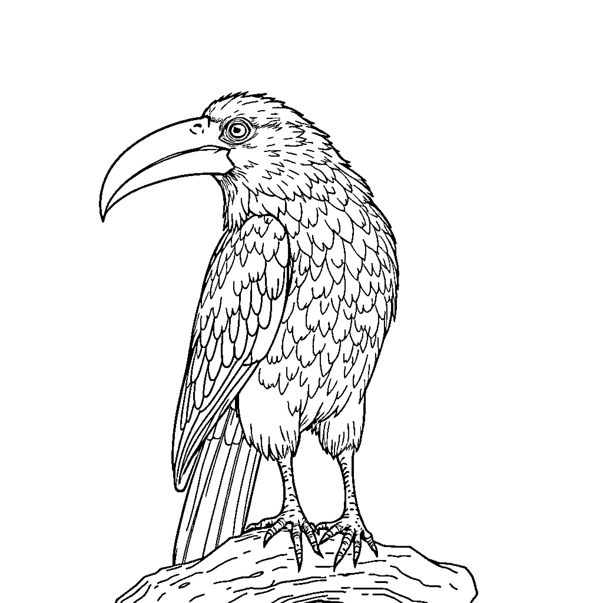 Beetle-Themed Bird Illustration Coloring Page (free black-and-white line drawing printable PDF for all, from beginners to advanced learners, including children, teens, adults, and seniors)