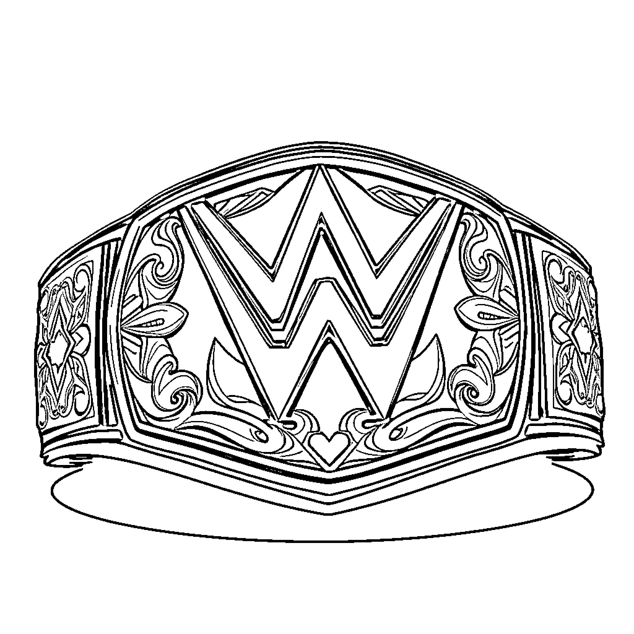 Wrestling Belt with Decorative Patterns Coloring Page (free black-and-white line drawing printable PDF for all, from beginners to advanced learners, including children, teens, adults, and seniors)