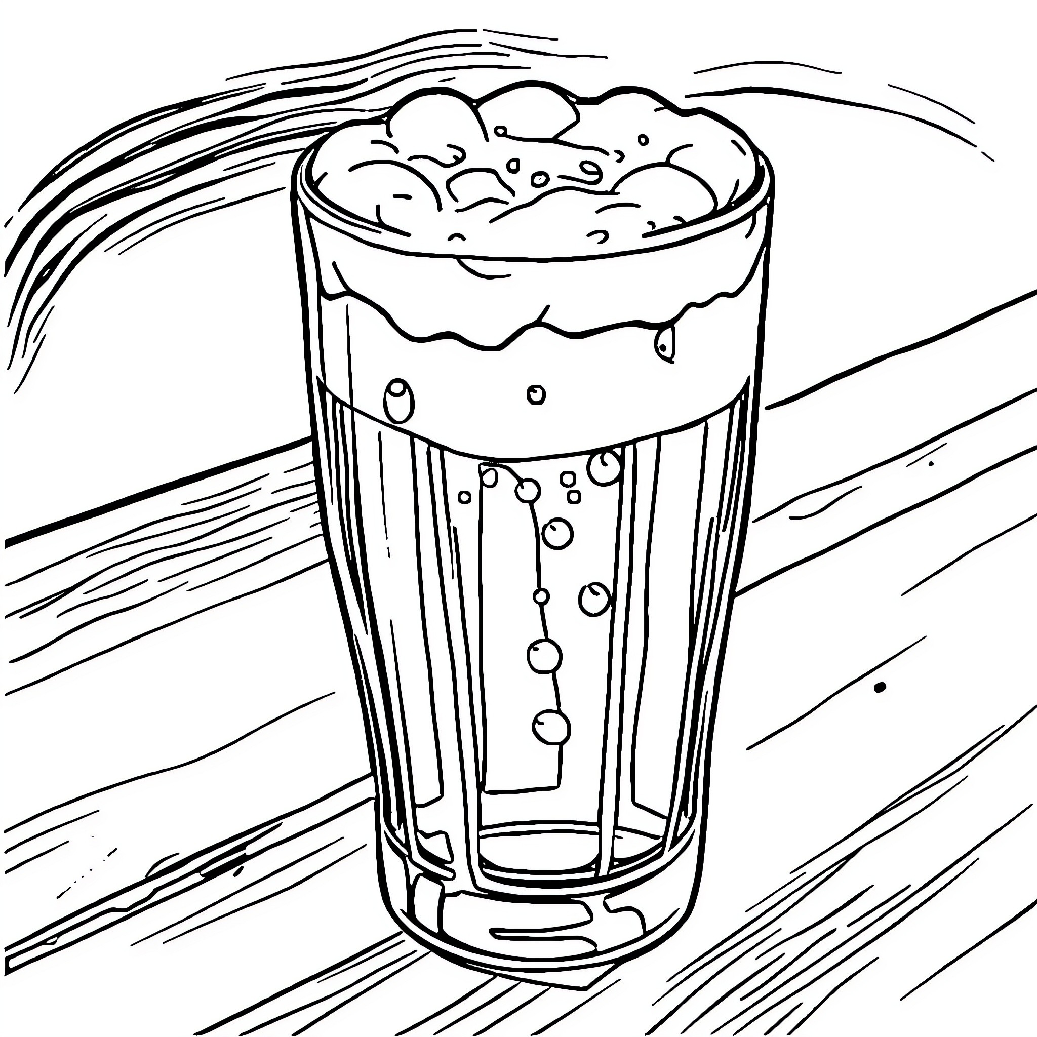 Beer foaming in a glass Coloring Page (free black-and-white line drawing printable PDF for all, from beginners to advanced learners, including children, teens, adults, and seniors)
