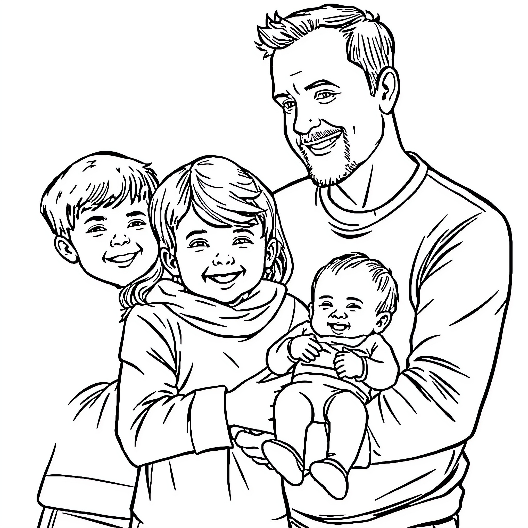 Family enjoying quality time together Coloring Page (free black-and-white line drawing printable PDF for all, from beginners to advanced learners, including children, teens, adults, and seniors)