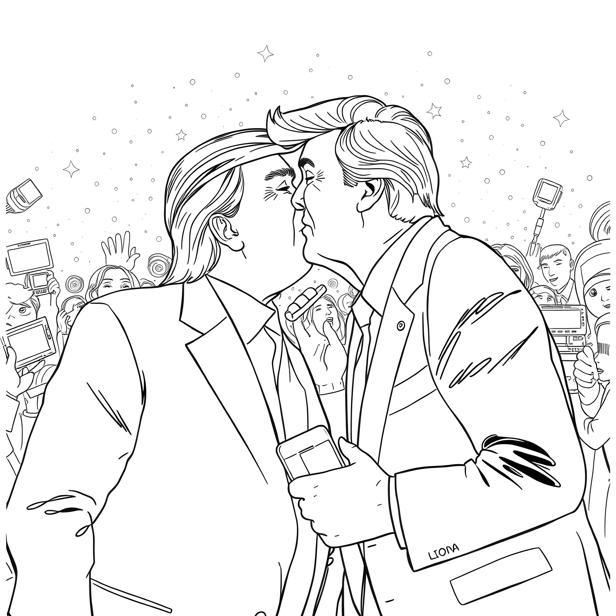 Trump's Handshake with Political Rival Coloring Page (free black-and-white line drawing printable PDF for all, from beginners to advanced learners, including children, teens, adults, and seniors)