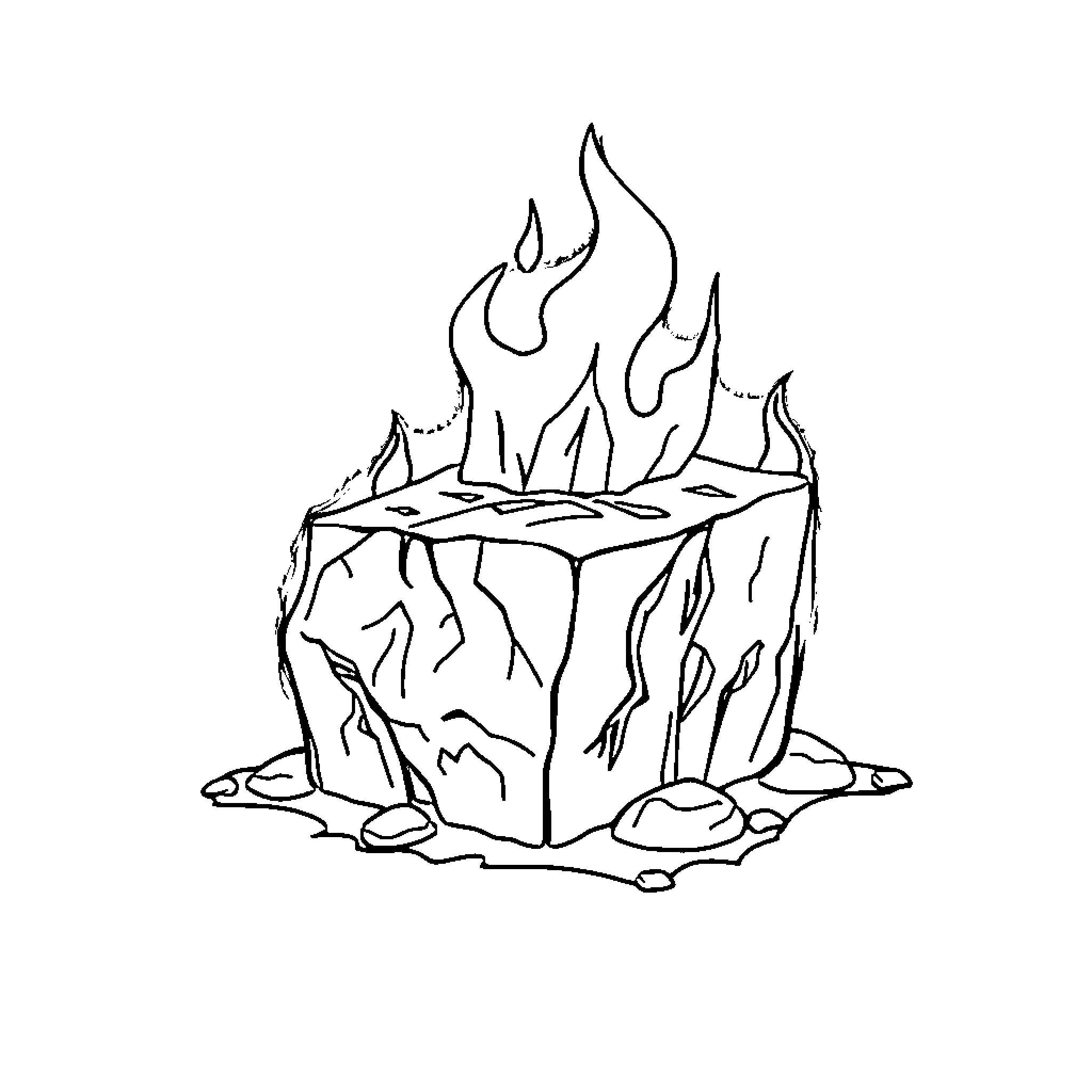 ICE Cube Burning Brightly on Rock Formation Coloring Page (free black-and-white line drawing printable PDF for all, from beginners to advanced learners, including children, teens, adults, and seniors)