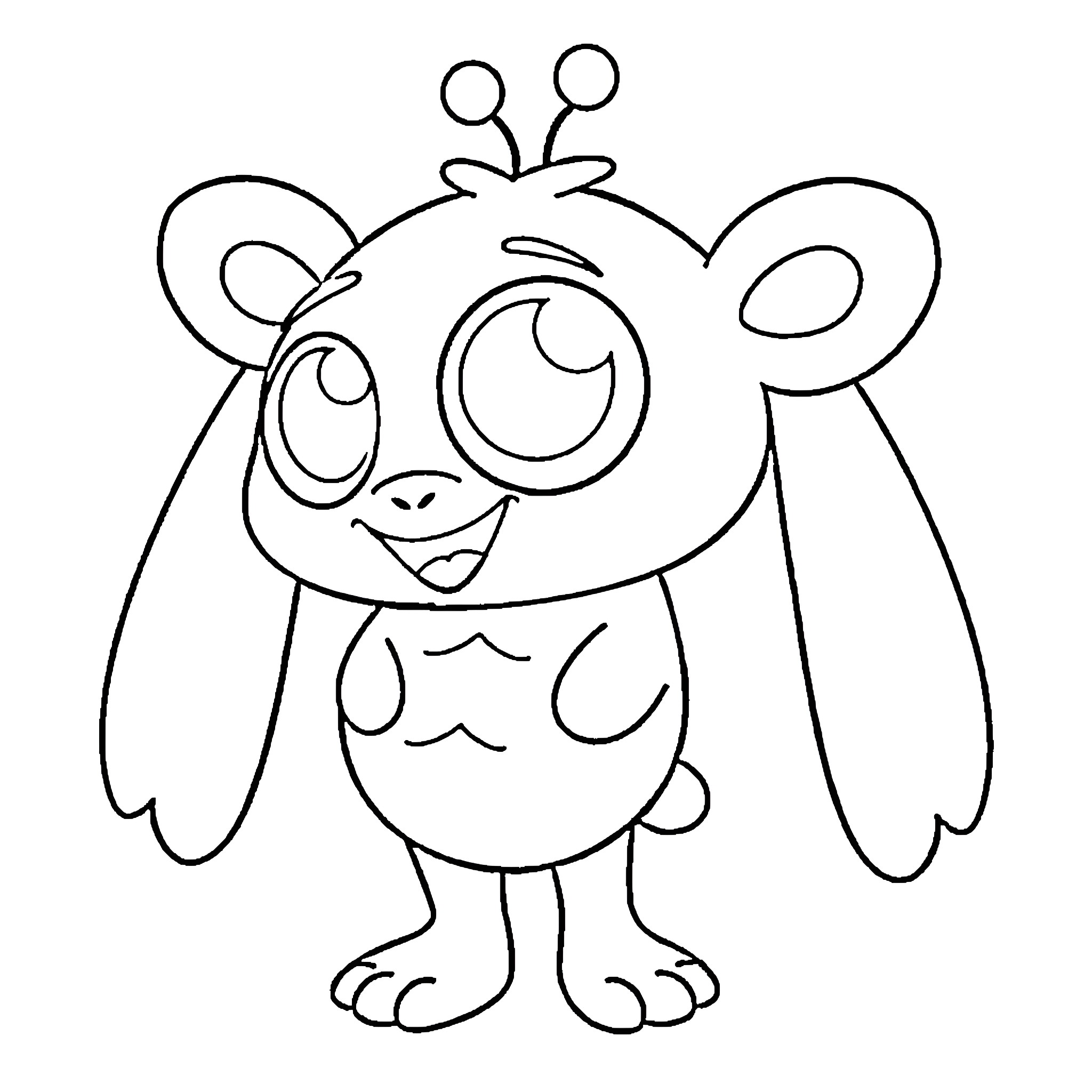 Labubu the happy and curious monster Coloring Page (free black-and-white line drawing printable PDF for all, from beginners to advanced learners, including children, teens, adults, and seniors)