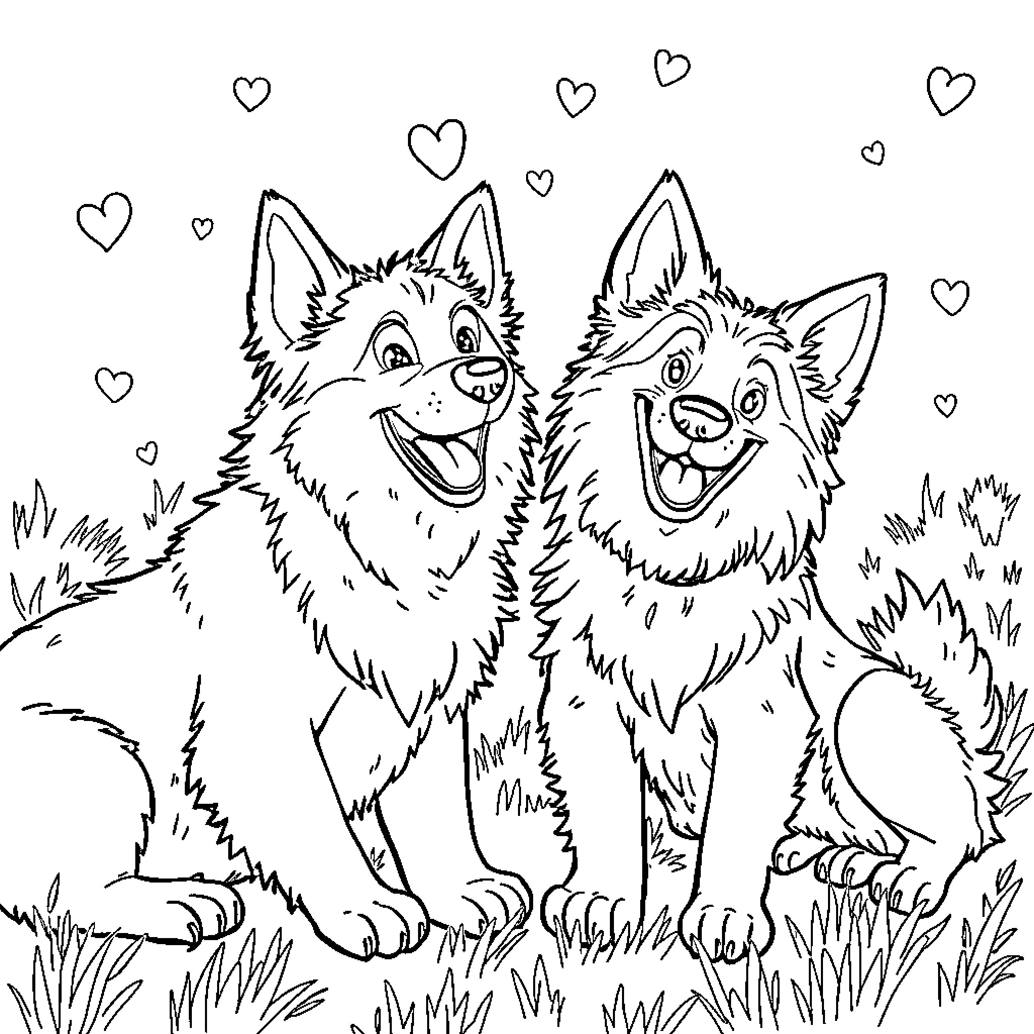 Bluey and Bingo's Playful Adventure in the Meadow Coloring Page (free black-and-white line drawing printable PDF for all, from beginners to advanced learners, including children, teens, adults, and seniors)