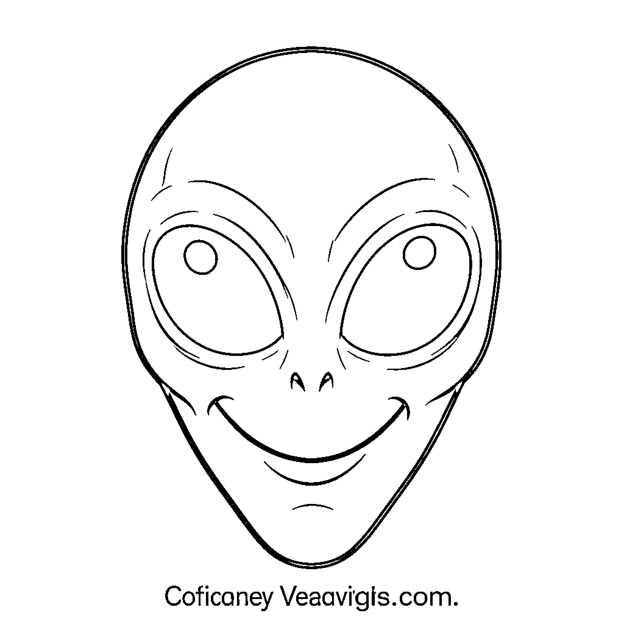 Alien with friendly expression Coloring Page (free black-and-white line drawing printable PDF for all, from beginners to advanced learners, including children, teens, adults, and seniors)