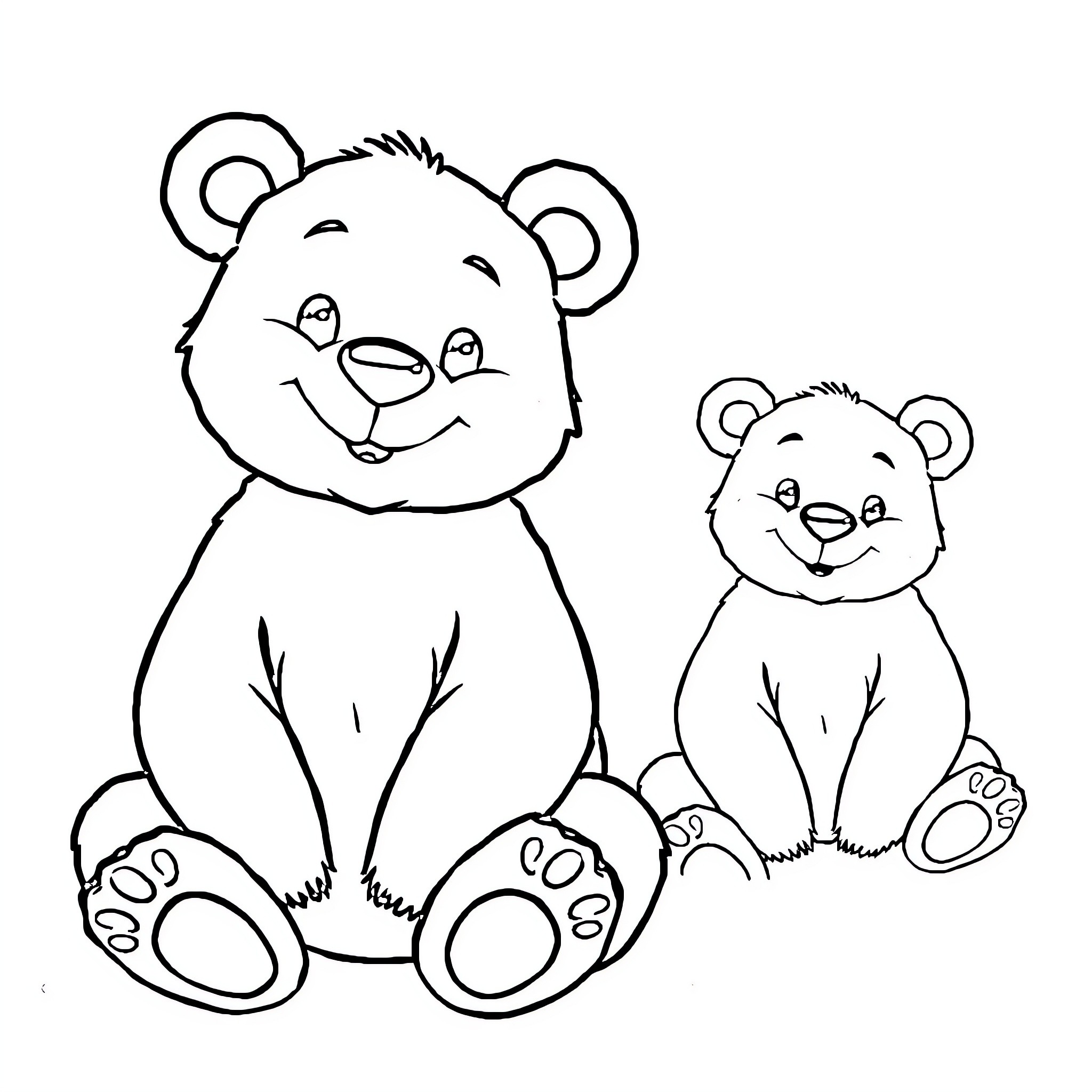 Bear friends enjoying each other's company Coloring Page (free black-and-white line drawing printable PDF for all, from beginners to advanced learners, including children, teens, adults, and seniors)