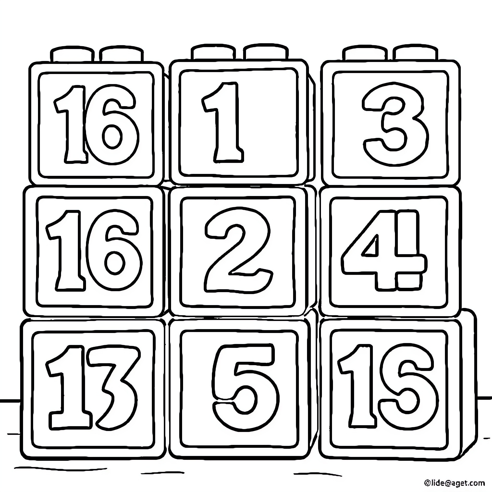 Number Blocks Arranged in Rows Coloring Page (free black-and-white line drawing printable PDF for all, from beginners to advanced learners, including children, teens, adults, and seniors)