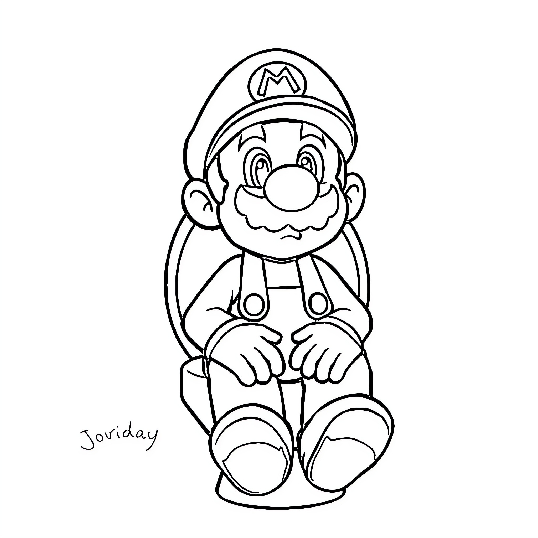 Mario character in amusing pose Coloring Page (free black-and-white line drawing printable PDF for all, from beginners to advanced learners, including children, teens, adults, and seniors)
