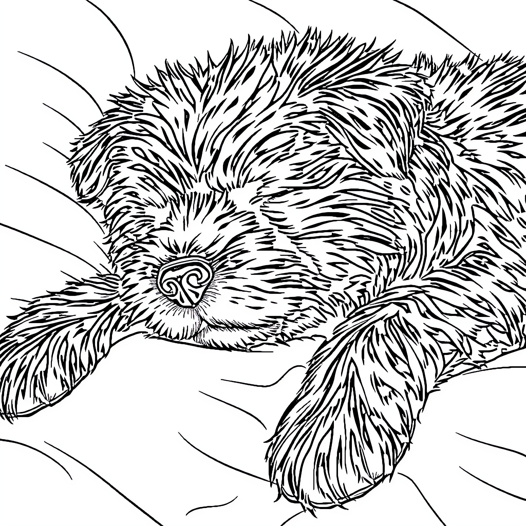 Dog sleeping peacefully on the ground Coloring Page (free black-and-white line drawing printable PDF for all, from beginners to advanced learners, including children, teens, adults, and seniors)