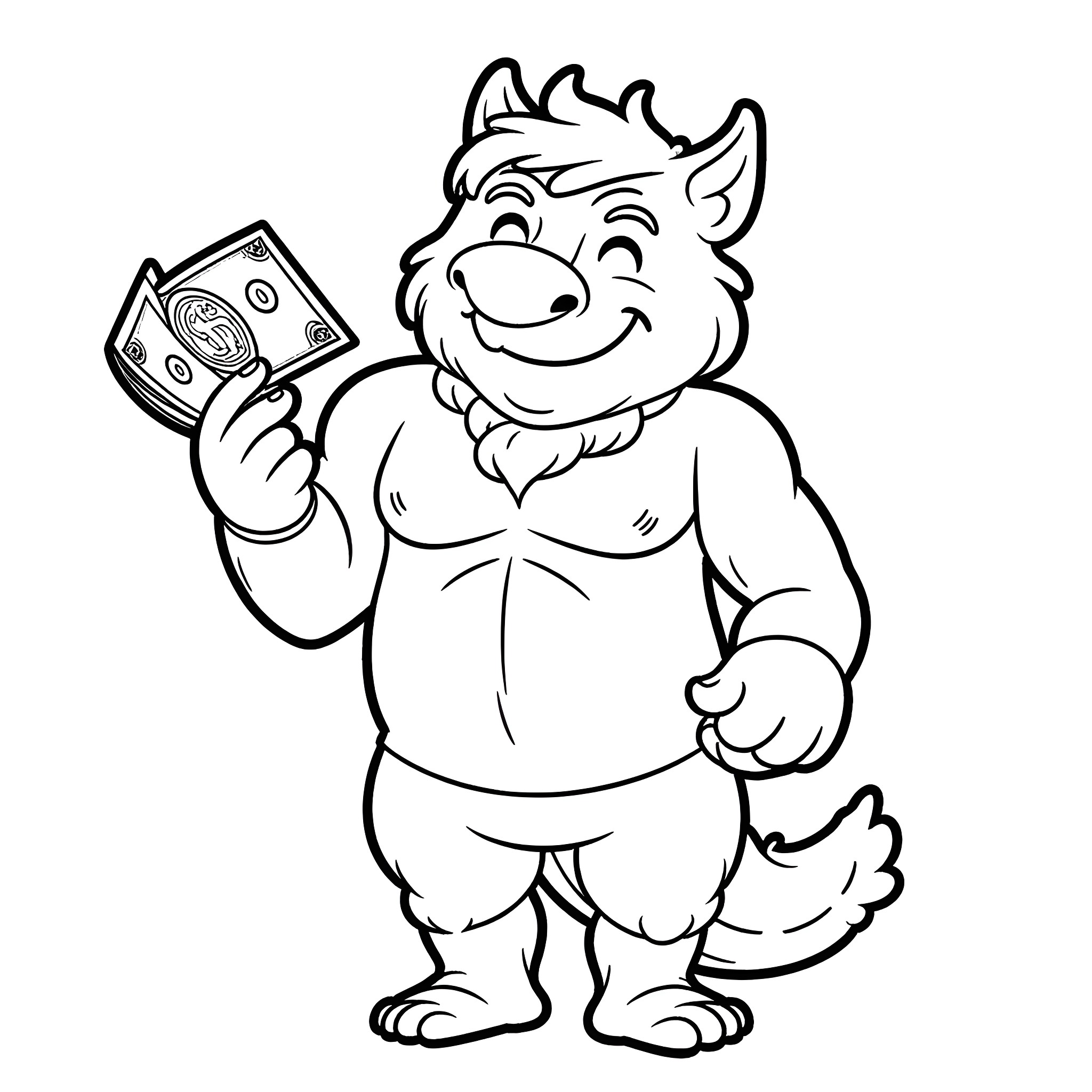 Mr Beast Holding Money and Smiling Happily Coloring Page (free black-and-white line drawing printable PDF for all, from beginners to advanced learners, including children, teens, adults, and seniors)